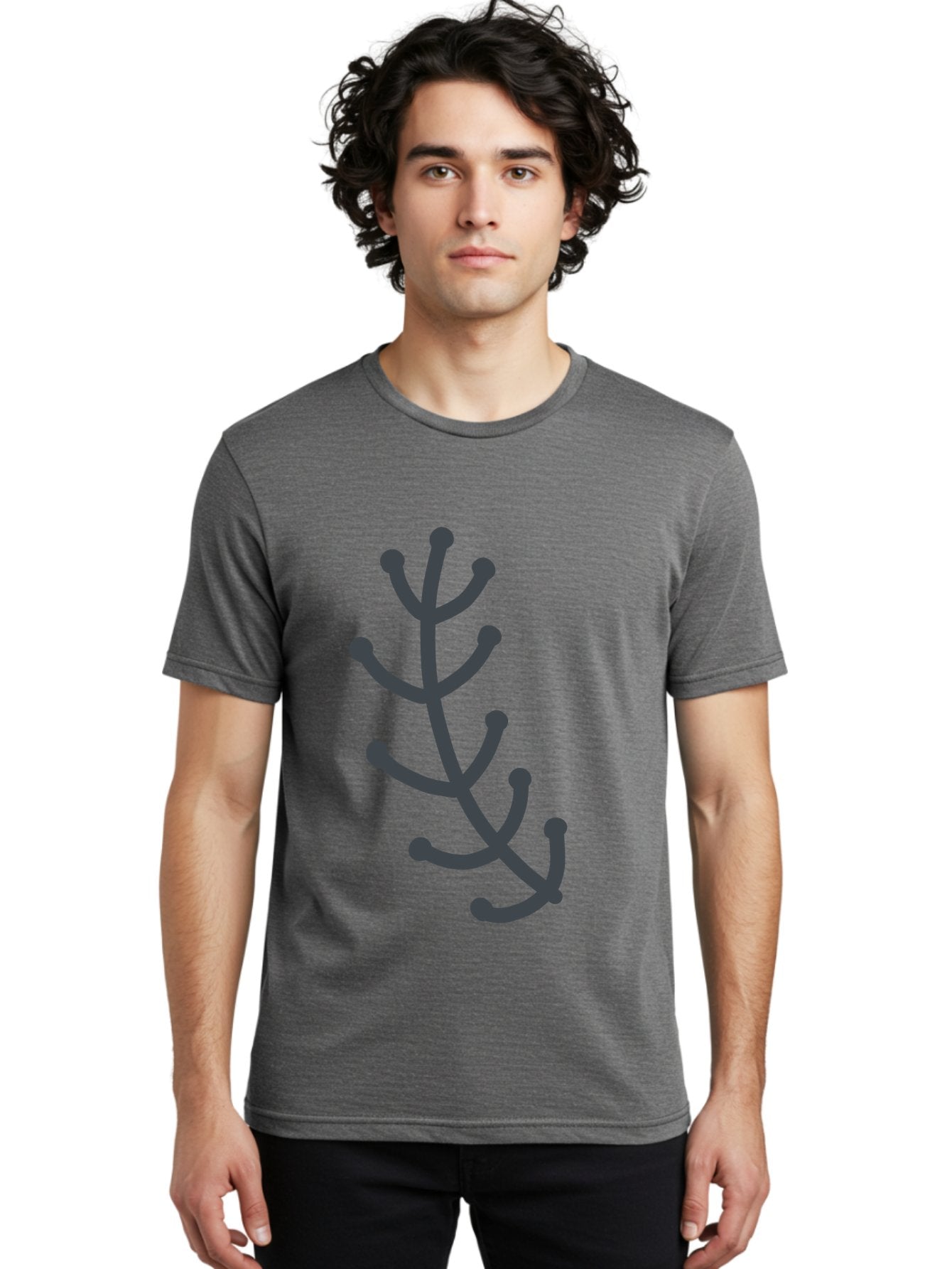 Hand-Drawn-Branch Men'S Graphic Tee, 100% Cotton, Comfortable Casual Summer Wear, Machine Washable, Simple Branch, Minimalist Design, Dark Grey Branch, Simple Illustration, Stylized Branch, Abstract Branch, Modern Art, Digital Art Aab755 21