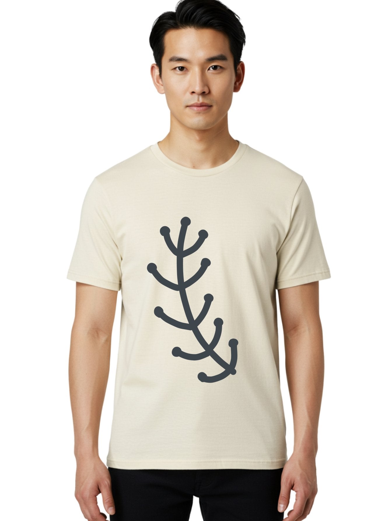 Hand-Drawn-Branch Men'S Graphic Tee, 100% Cotton, Comfortable Casual Summer Wear, Machine Washable, Simple Branch, Minimalist Design, Dark Grey Branch, Simple Illustration, Stylized Branch, Abstract Branch, Modern Art, Digital Art Aab755 16