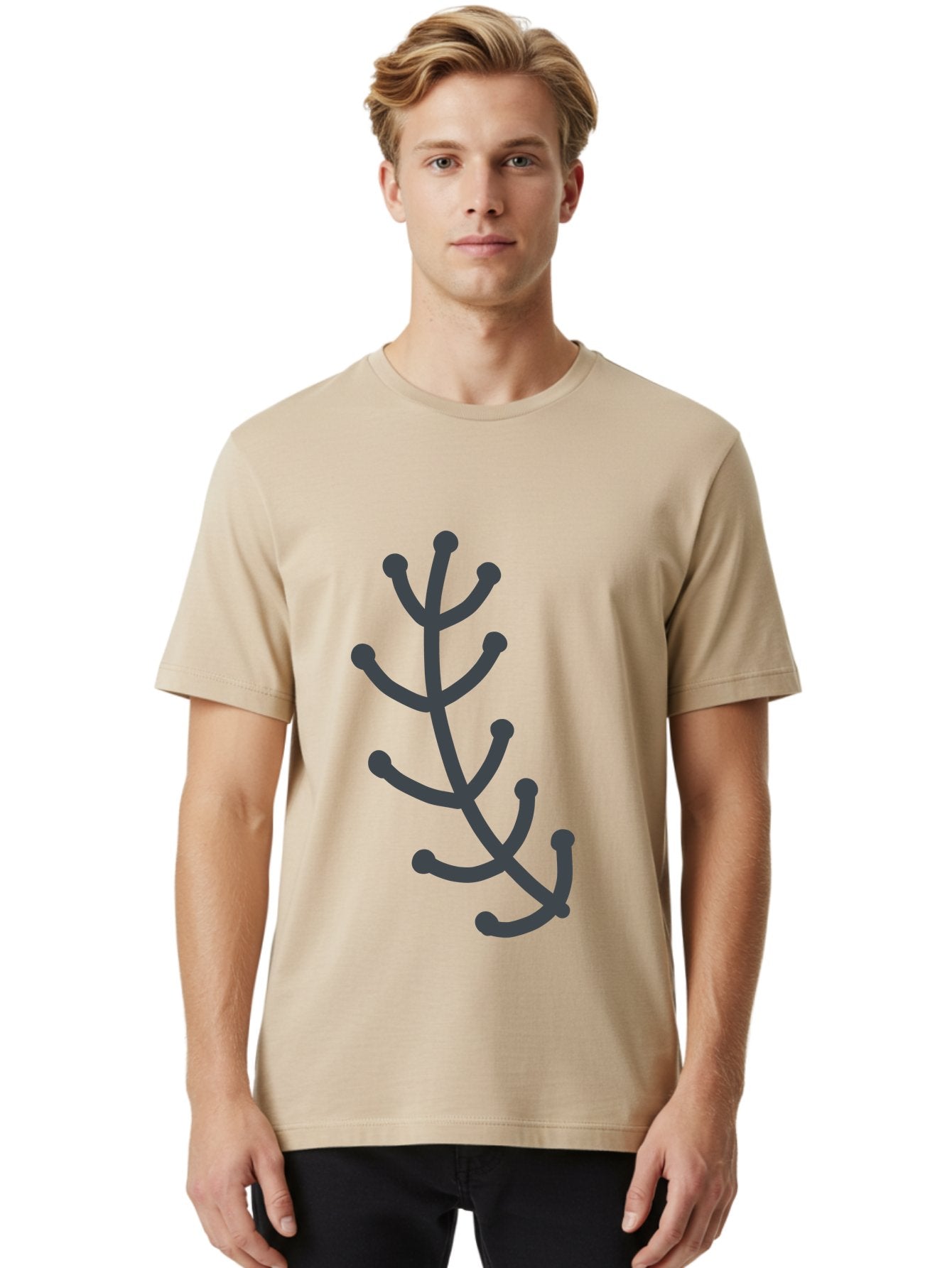 Hand-Drawn-Branch Men'S Graphic Tee, 100% Cotton, Comfortable Casual Summer Wear, Machine Washable, Simple Branch, Minimalist Design, Dark Grey Branch, Simple Illustration, Stylized Branch, Abstract Branch, Modern Art, Digital Art Aab755 18