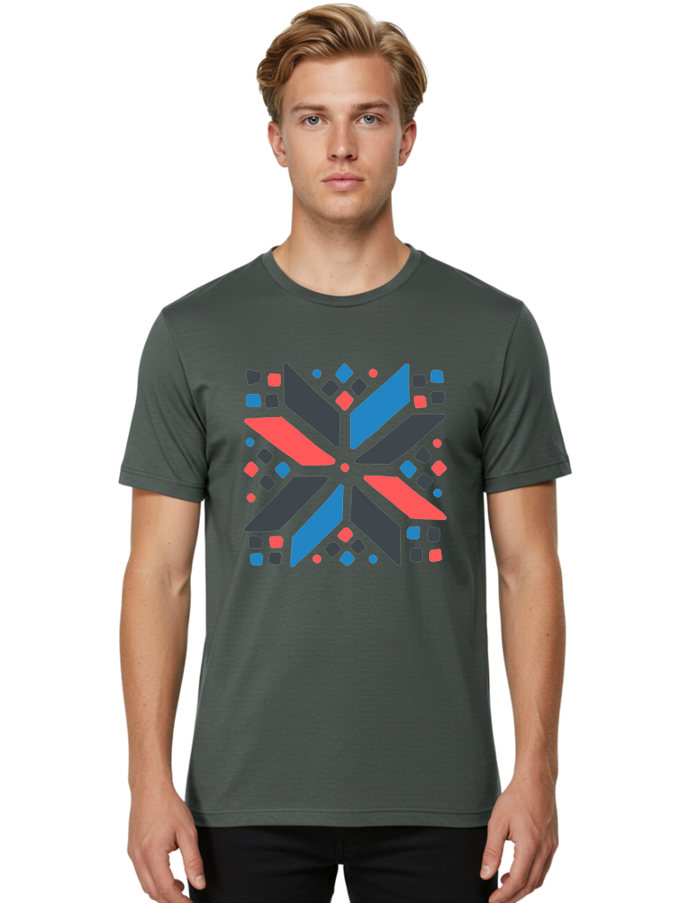 Kaleidoscope-Pattern-1 Men'S Graphic Tee, 100% Cotton, Comfortable Casual Summer Wear, Machine Washable, Symmetrical Shapes, Geometric Pattern, Abstract Design, Colorful Elements, Modern Art, Artistic Expression, Vibrant Colors, Bold Design, Aab757 26