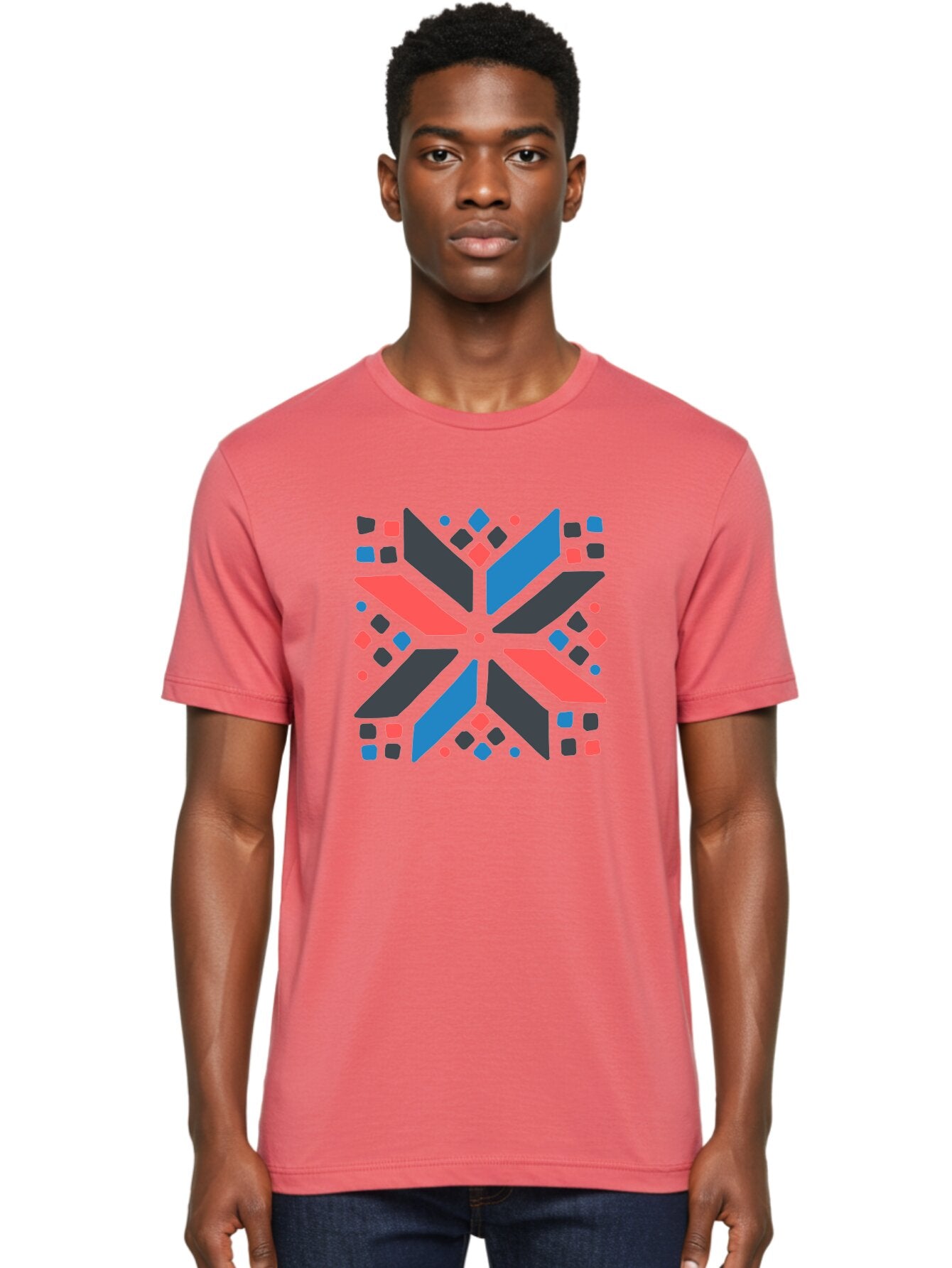 Kaleidoscope-Pattern-1 Men'S Graphic Tee, 100% Cotton, Comfortable Casual Summer Wear, Machine Washable, Symmetrical Shapes, Geometric Pattern, Abstract Design, Colorful Elements, Modern Art, Artistic Expression, Vibrant Colors, Bold Design, Aab757 21