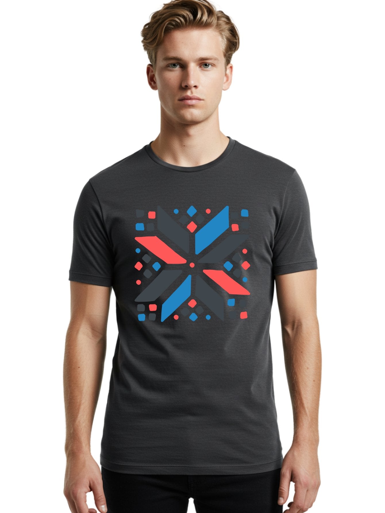 Kaleidoscope-Pattern-1 Men'S Graphic Tee, 100% Cotton, Comfortable Casual Summer Wear, Machine Washable, Symmetrical Shapes, Geometric Pattern, Abstract Design, Colorful Elements, Modern Art, Artistic Expression, Vibrant Colors, Bold Design, Aab757 22