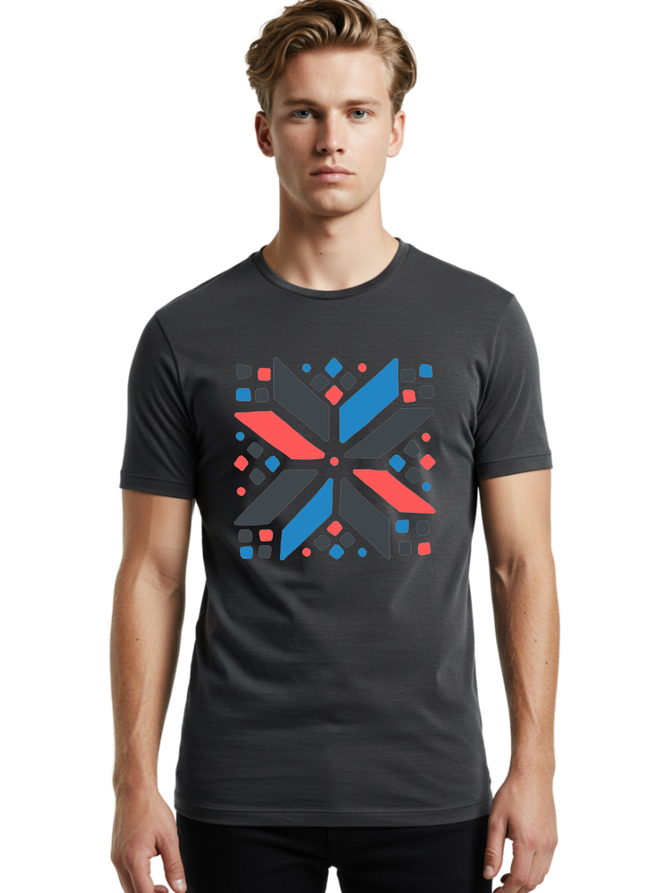 Kaleidoscope-Pattern-1 Men'S Graphic Tee, 100% Cotton, Comfortable Casual Summer Wear, Machine Washable, Symmetrical Shapes, Geometric Pattern, Abstract Design, Colorful Elements, Modern Art, Artistic Expression, Vibrant Colors, Bold Design, Aab757 18