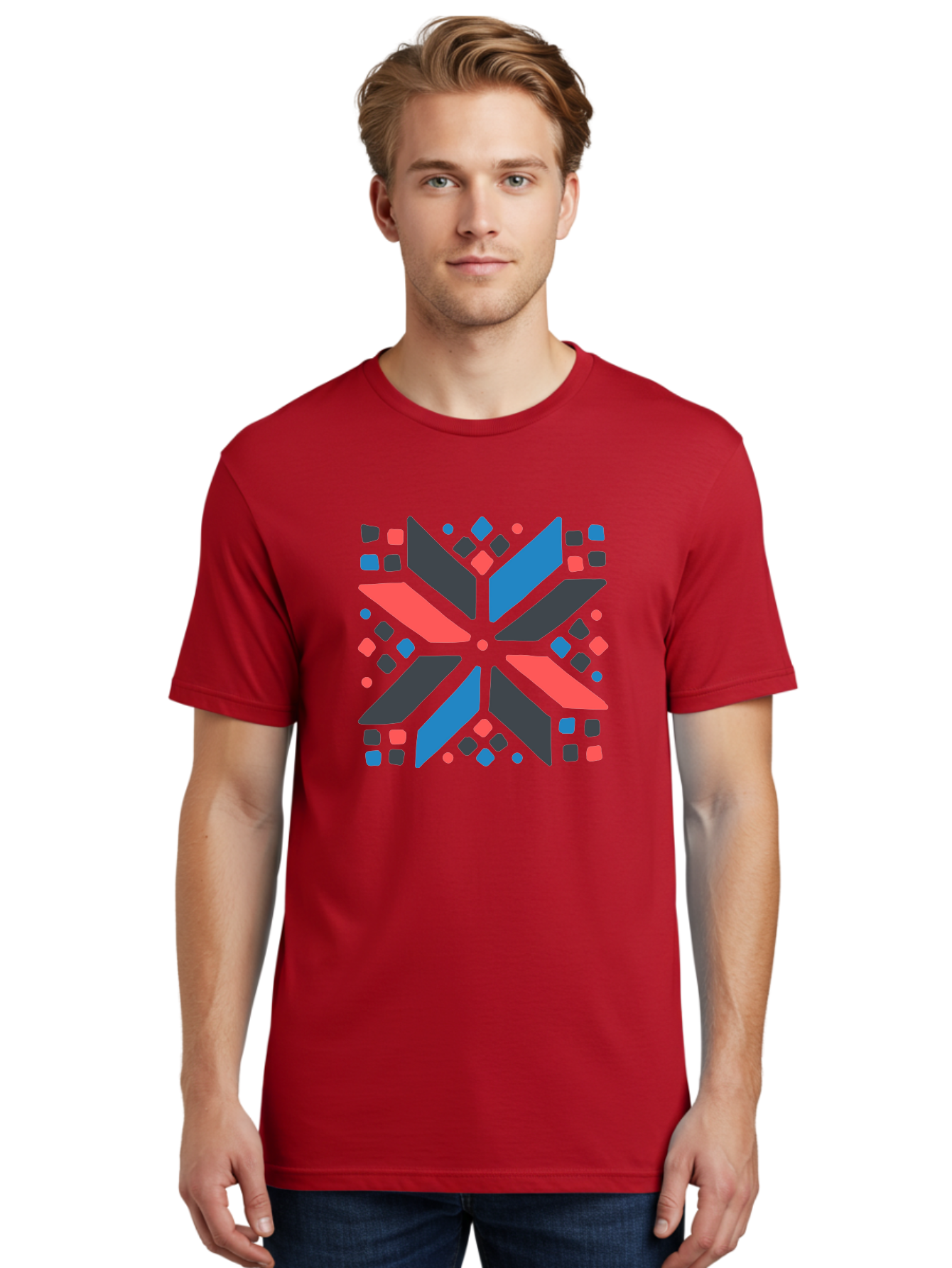Kaleidoscope-Pattern-1 Men'S Graphic Tee, 100% Cotton, Comfortable Casual Summer Wear, Machine Washable, Symmetrical Shapes, Geometric Pattern, Abstract Design, Colorful Elements, Modern Art, Artistic Expression, Vibrant Colors, Bold Design, Aab757 10