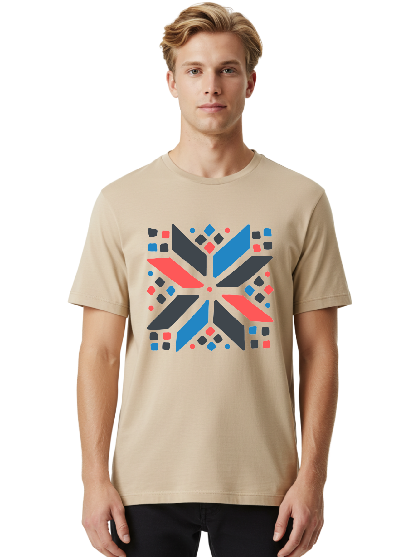 Kaleidoscope-Pattern-1 Men'S Graphic Tee, 100% Cotton, Comfortable Casual Summer Wear, Machine Washable, Symmetrical Shapes, Geometric Pattern, Abstract Design, Colorful Elements, Modern Art, Artistic Expression, Vibrant Colors, Bold Design, Aab757 8