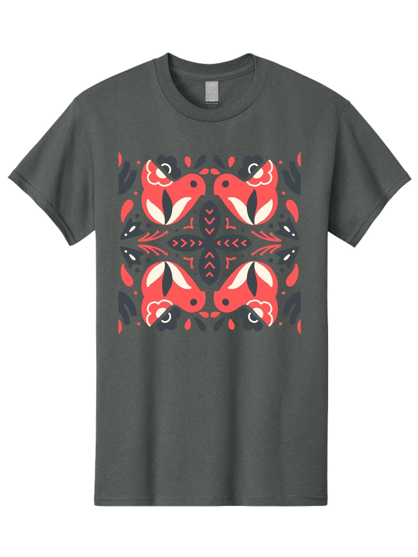 Kaleidoscope-Pattern Men'S Graphic Tee, 100% Cotton, Comfortable Casual Summer Wear, Machine Washable, Symmetrical Pattern, Floral Design, Abstract Shapes, Vibrant Colors, Bold Graphics, Modern Art, Red And White Flowers, Black Accents, Aab758 14