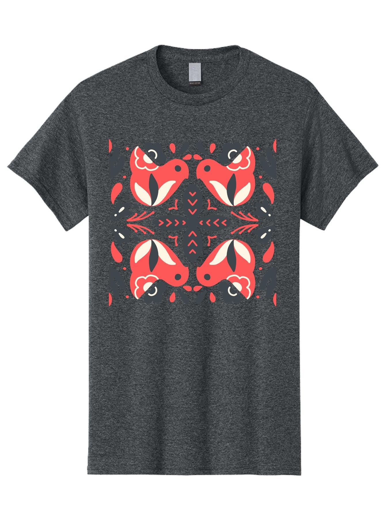 Kaleidoscope-Pattern Men'S Graphic Tee, 100% Cotton, Comfortable Casual Summer Wear, Machine Washable, Symmetrical Pattern, Floral Design, Abstract Shapes, Vibrant Colors, Bold Graphics, Modern Art, Red And White Flowers, Black Accents, Aab758 7