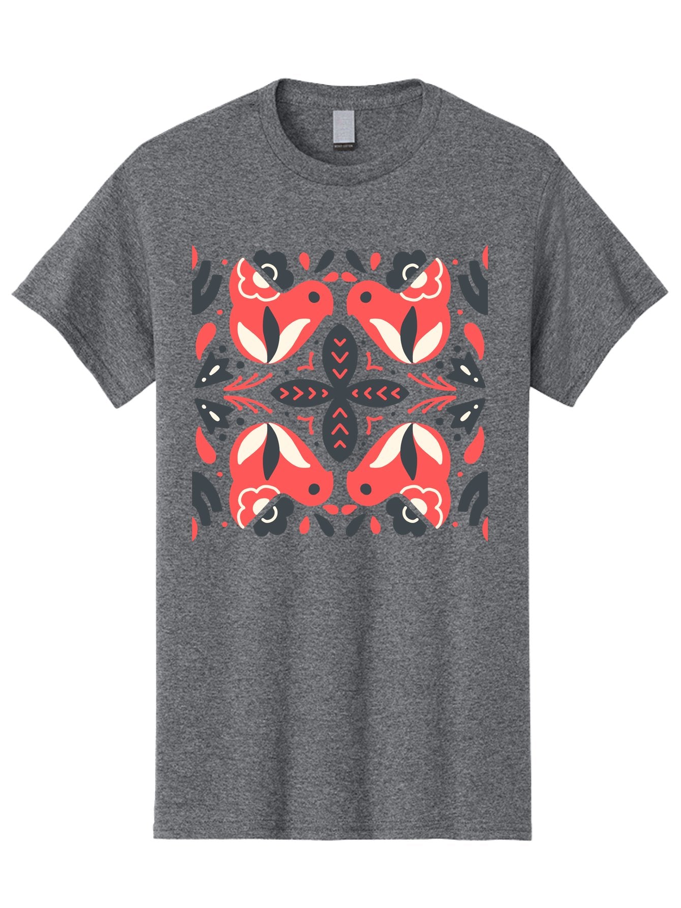 Kaleidoscope-Pattern Men'S Graphic Tee, 100% Cotton, Comfortable Casual Summer Wear, Machine Washable, Symmetrical Pattern, Floral Design, Abstract Shapes, Vibrant Colors, Bold Graphics, Modern Art, Red And White Flowers, Black Accents, Aab758 4