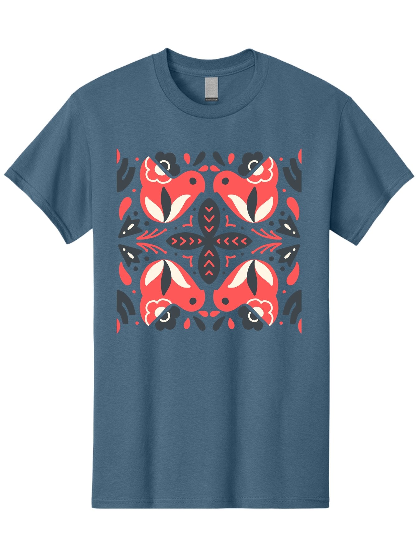Kaleidoscope-Pattern Men'S Graphic Tee, 100% Cotton, Comfortable Casual Summer Wear, Machine Washable, Symmetrical Pattern, Floral Design, Abstract Shapes, Vibrant Colors, Bold Graphics, Modern Art, Red And White Flowers, Black Accents, Aab758 10