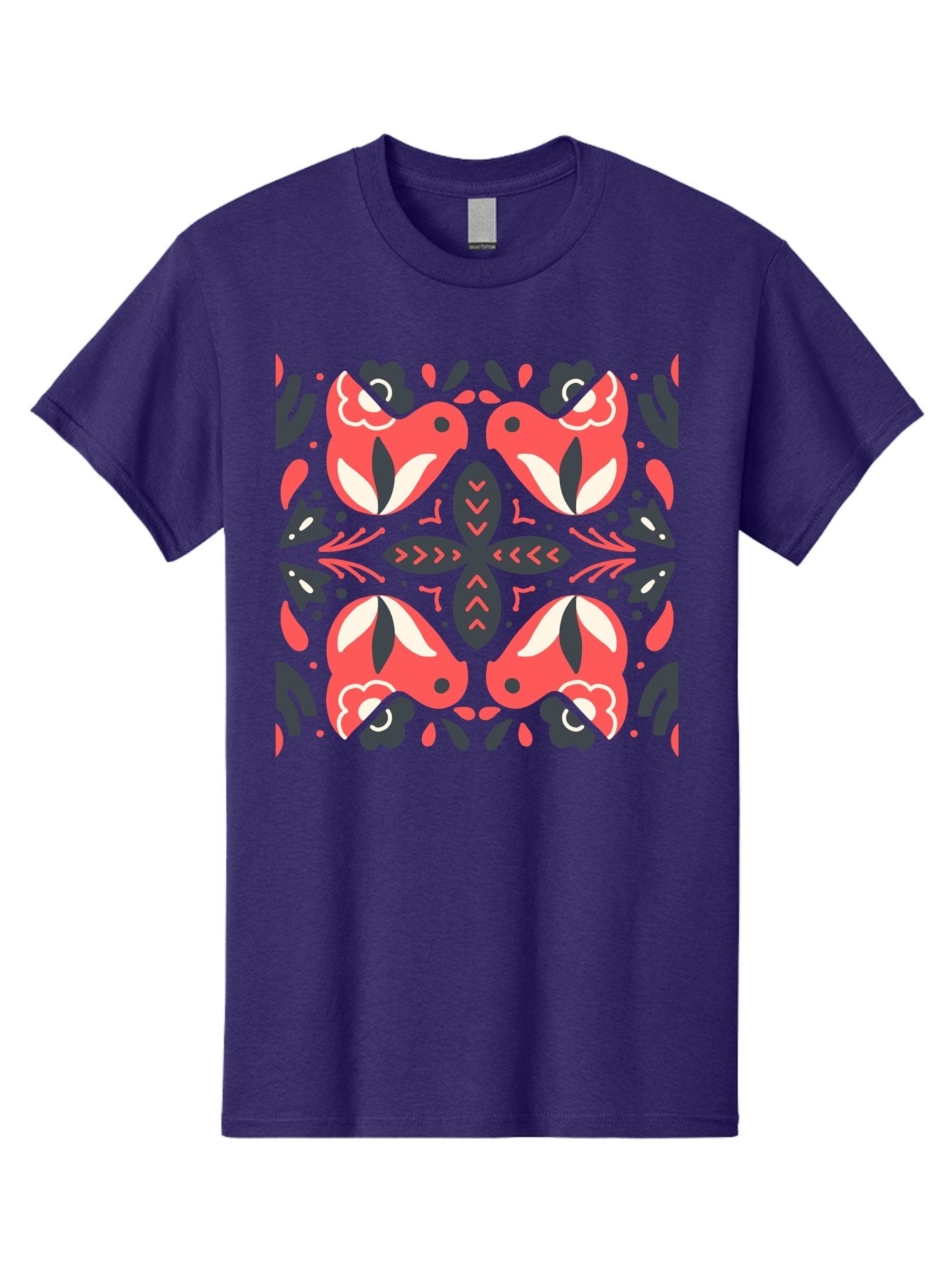 Kaleidoscope-Pattern Men'S Graphic Tee, 100% Cotton, Comfortable Casual Summer Wear, Machine Washable, Symmetrical Pattern, Floral Design, Abstract Shapes, Vibrant Colors, Bold Graphics, Modern Art, Red And White Flowers, Black Accents, Aab758 9