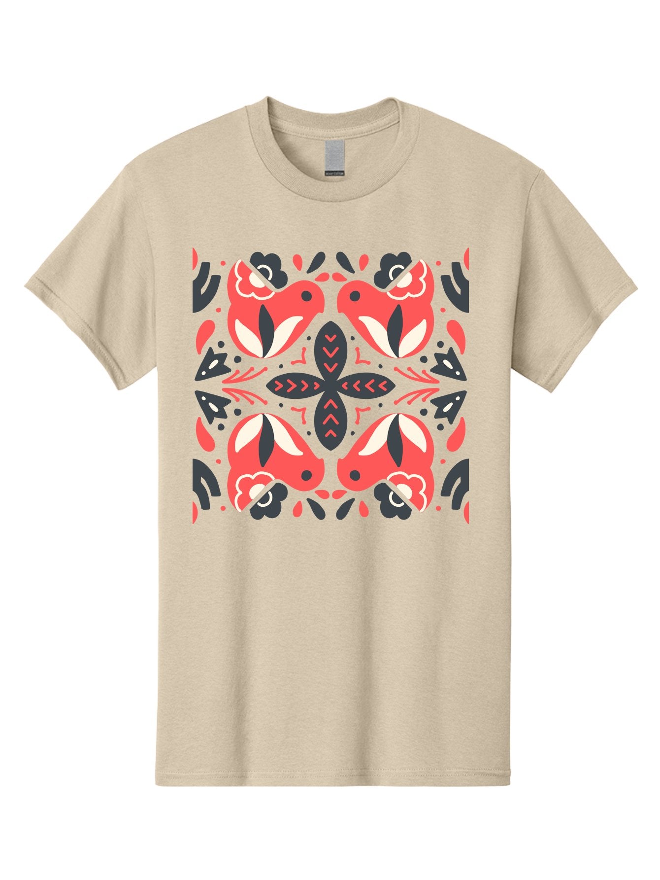 Kaleidoscope-Pattern Men'S Graphic Tee, 100% Cotton, Comfortable Casual Summer Wear, Machine Washable, Symmetrical Pattern, Floral Design, Abstract Shapes, Vibrant Colors, Bold Graphics, Modern Art, Red And White Flowers, Black Accents, Aab758 8