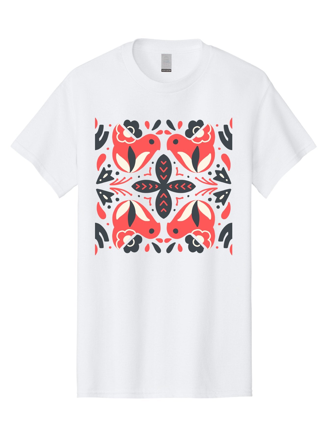 Kaleidoscope-Pattern Men'S Graphic Tee, 100% Cotton, Comfortable Casual Summer Wear, Machine Washable, Symmetrical Pattern, Floral Design, Abstract Shapes, Vibrant Colors, Bold Graphics, Modern Art, Red And White Flowers, Black Accents, Aab758 5