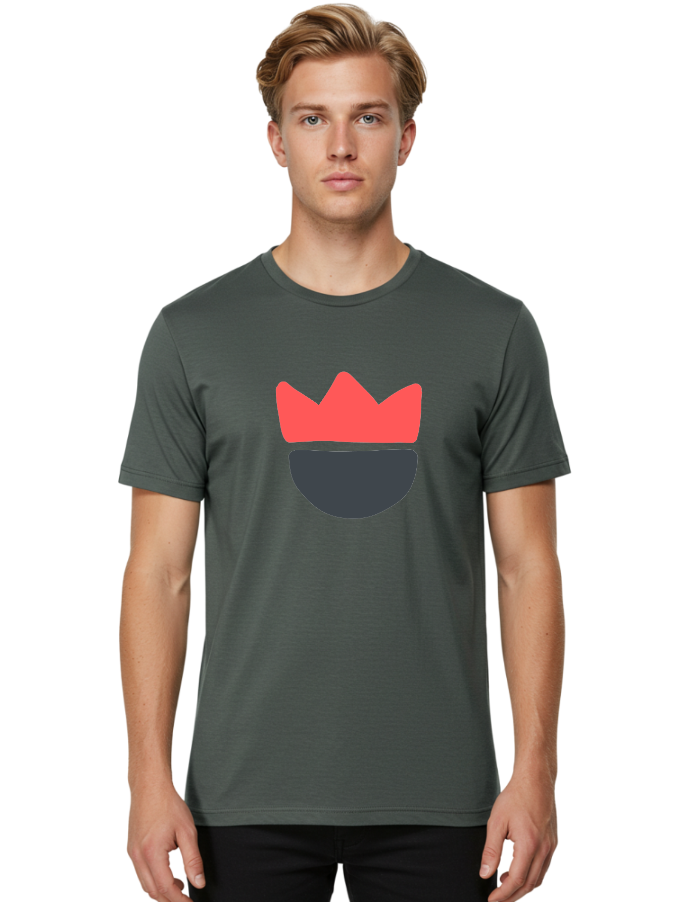 King-Face Men'S Graphic Tee, 100% Cotton, Comfortable Casual Summer Wear, Machine Washable, Crown, Bearded Man, Dark Blue Beard, Red Crown, Simple Illustration, Minimalist Art, Modern Design, King Icon, Facial Representation, Digital Graphics Aab759 8
