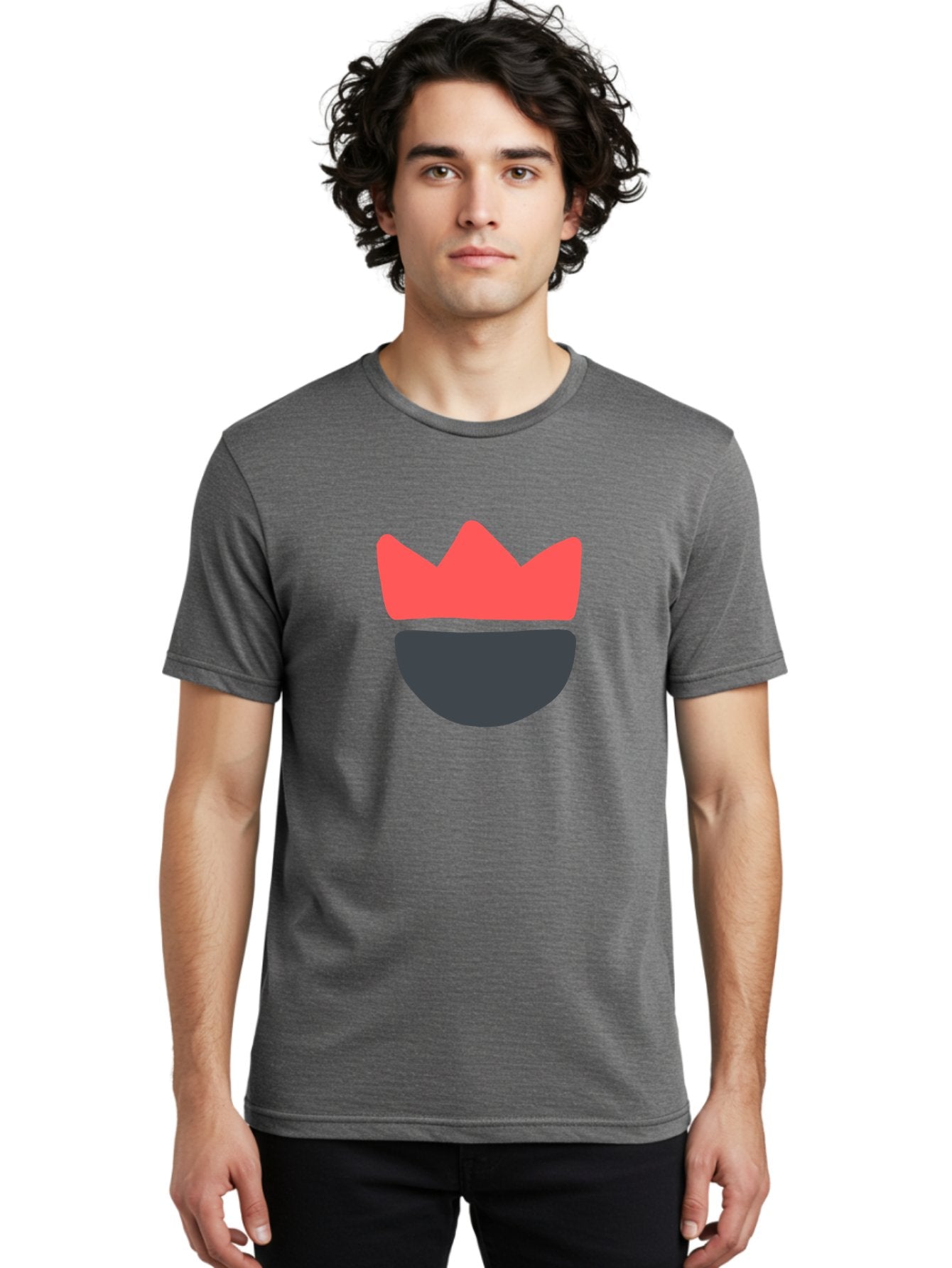 King-Face Men'S Graphic Tee, 100% Cotton, Comfortable Casual Summer Wear, Machine Washable, Crown, Bearded Man, Dark Blue Beard, Red Crown, Simple Illustration, Minimalist Art, Modern Design, King Icon, Facial Representation, Digital Graphics Aab759 21