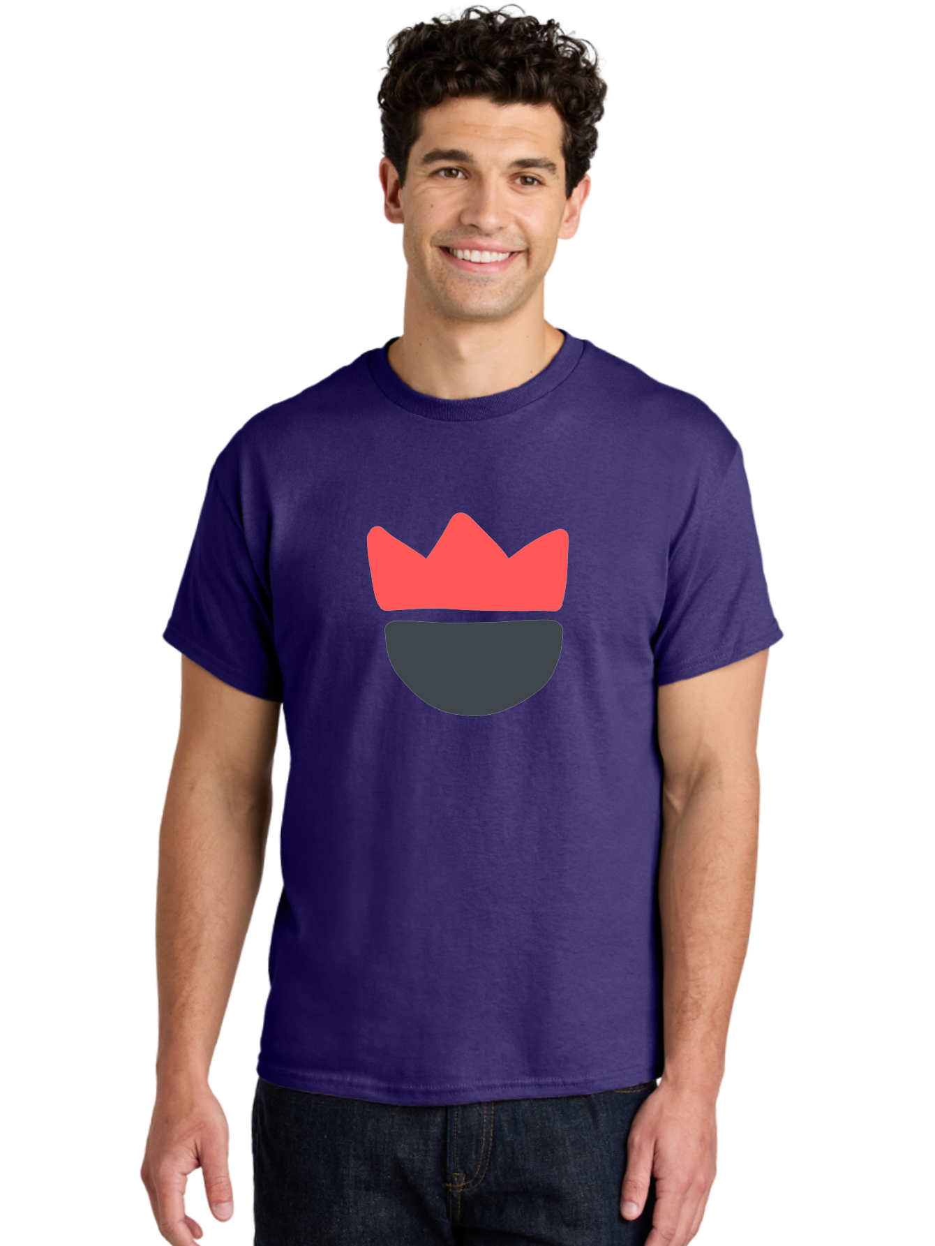 King-Face Men'S Graphic Tee, 100% Cotton, Comfortable Casual Summer Wear, Machine Washable, Crown, Bearded Man, Dark Blue Beard, Red Crown, Simple Illustration, Minimalist Art, Modern Design, King Icon, Facial Representation, Digital Graphics Aab759 28