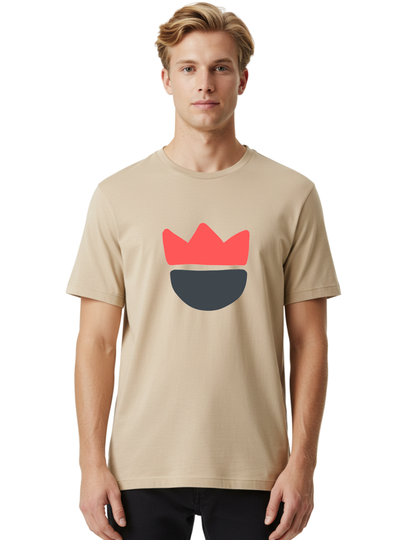 King-Face Men'S Graphic Tee, 100% Cotton, Comfortable Casual Summer Wear, Machine Washable, Crown, Bearded Man, Dark Blue Beard, Red Crown, Simple Illustration, Minimalist Art, Modern Design, King Icon, Facial Representation, Digital Graphics Aab759 12