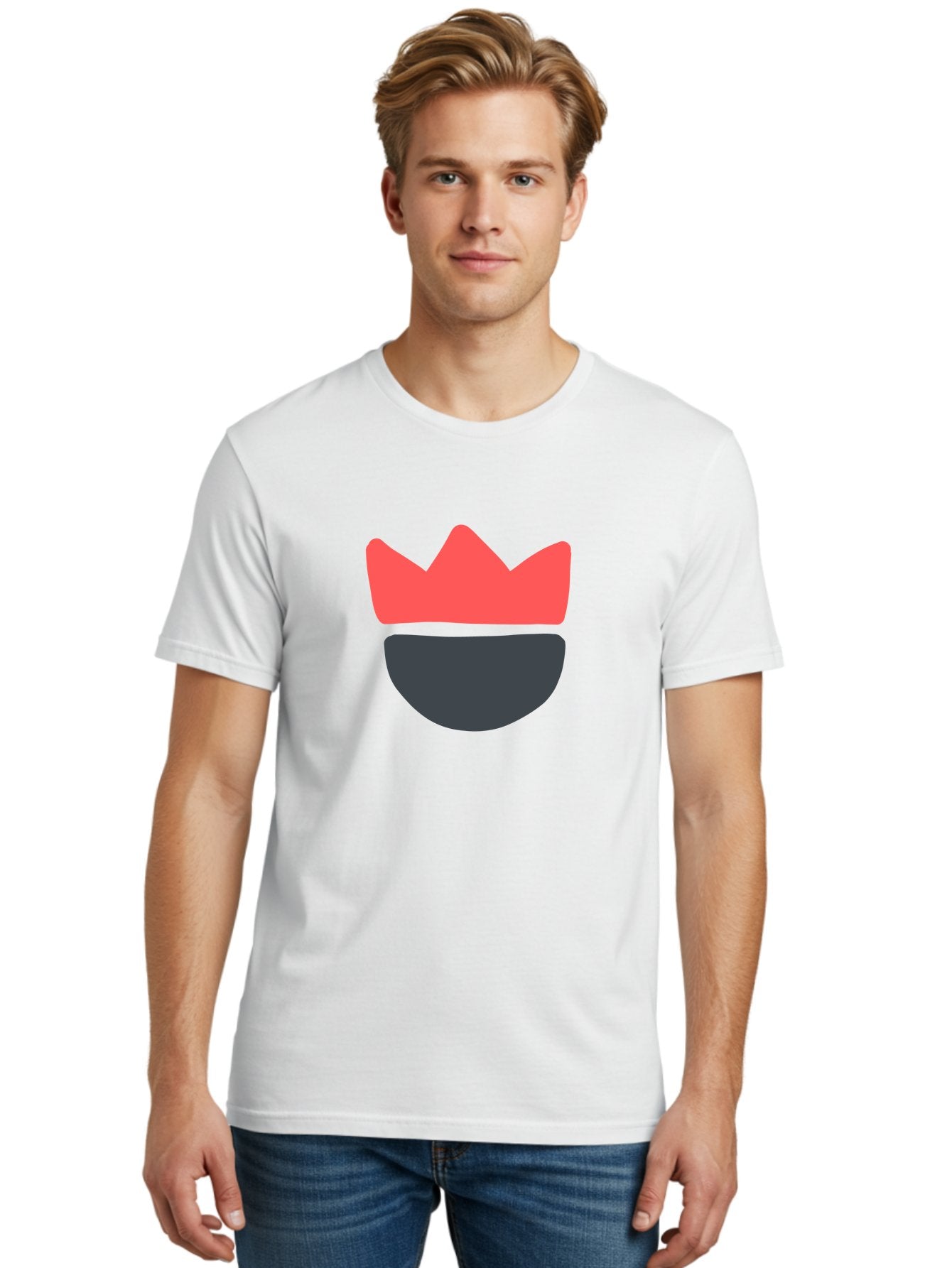 King-Face Men'S Graphic Tee, 100% Cotton, Comfortable Casual Summer Wear, Machine Washable, Crown, Bearded Man, Dark Blue Beard, Red Crown, Simple Illustration, Minimalist Art, Modern Design, King Icon, Facial Representation, Digital Graphics Aab759 23