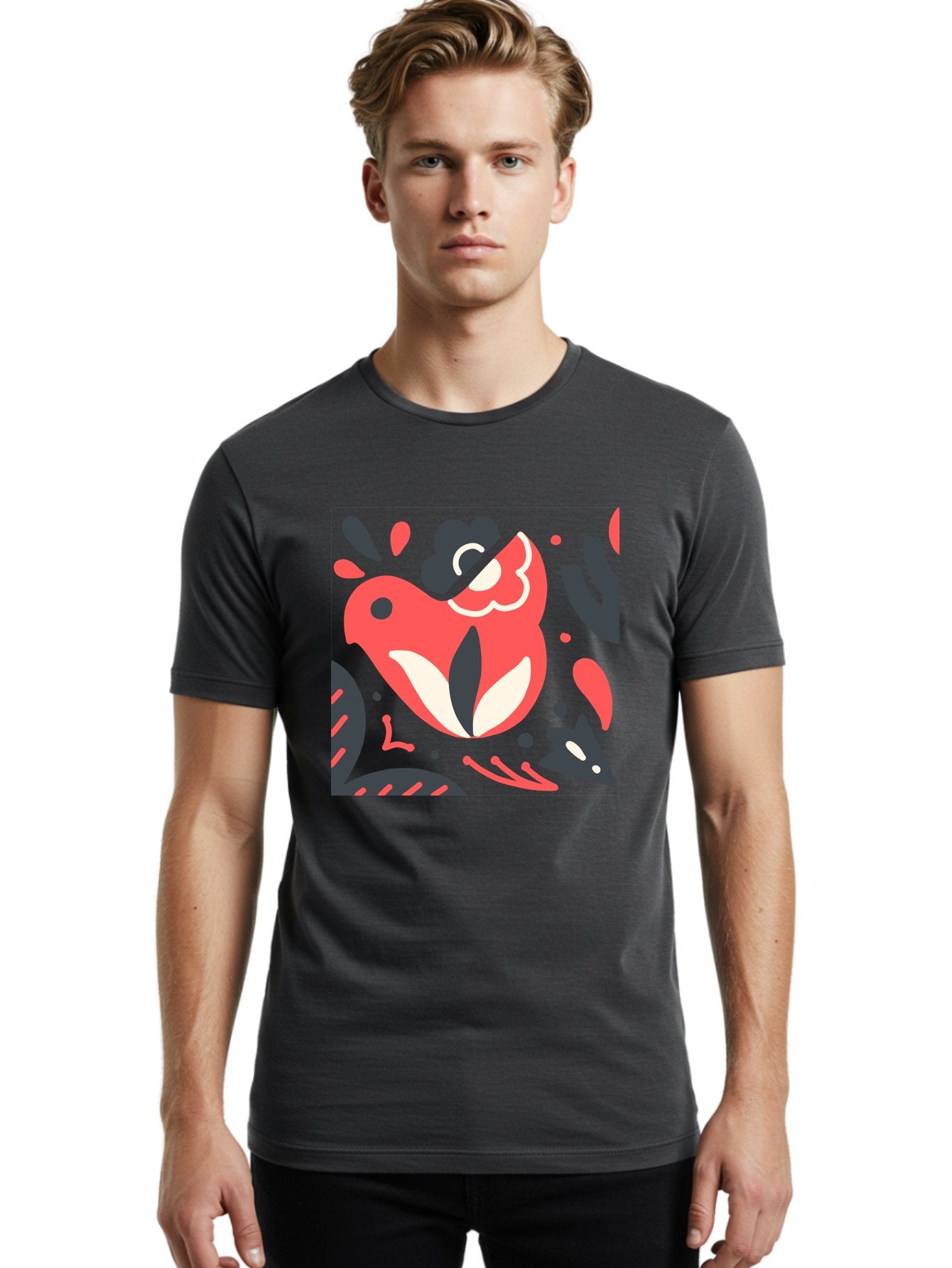 Koi-Fish-Illustration Men'S Graphic Tee, 100% Cotton, Comfortable Casual Summer Wear, Machine Washable, Fish Head, Abstract Art, Digital Illustration, Vibrant Colors, Dynamic Shapes, Playful Design, Creative Expression, Bold Graphics, Aab760 28