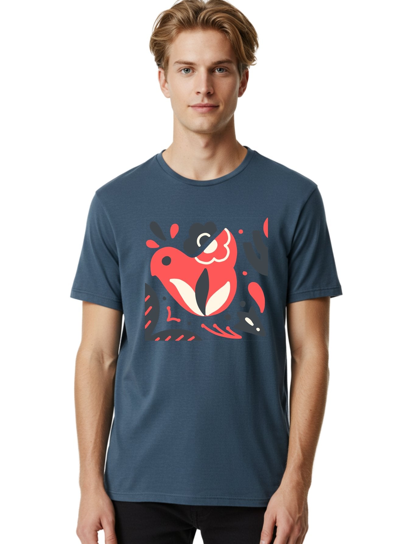 Koi-Fish-Illustration Men'S Graphic Tee, 100% Cotton, Comfortable Casual Summer Wear, Machine Washable, Fish Head, Abstract Art, Digital Illustration, Vibrant Colors, Dynamic Shapes, Playful Design, Creative Expression, Bold Graphics, Aab760 26