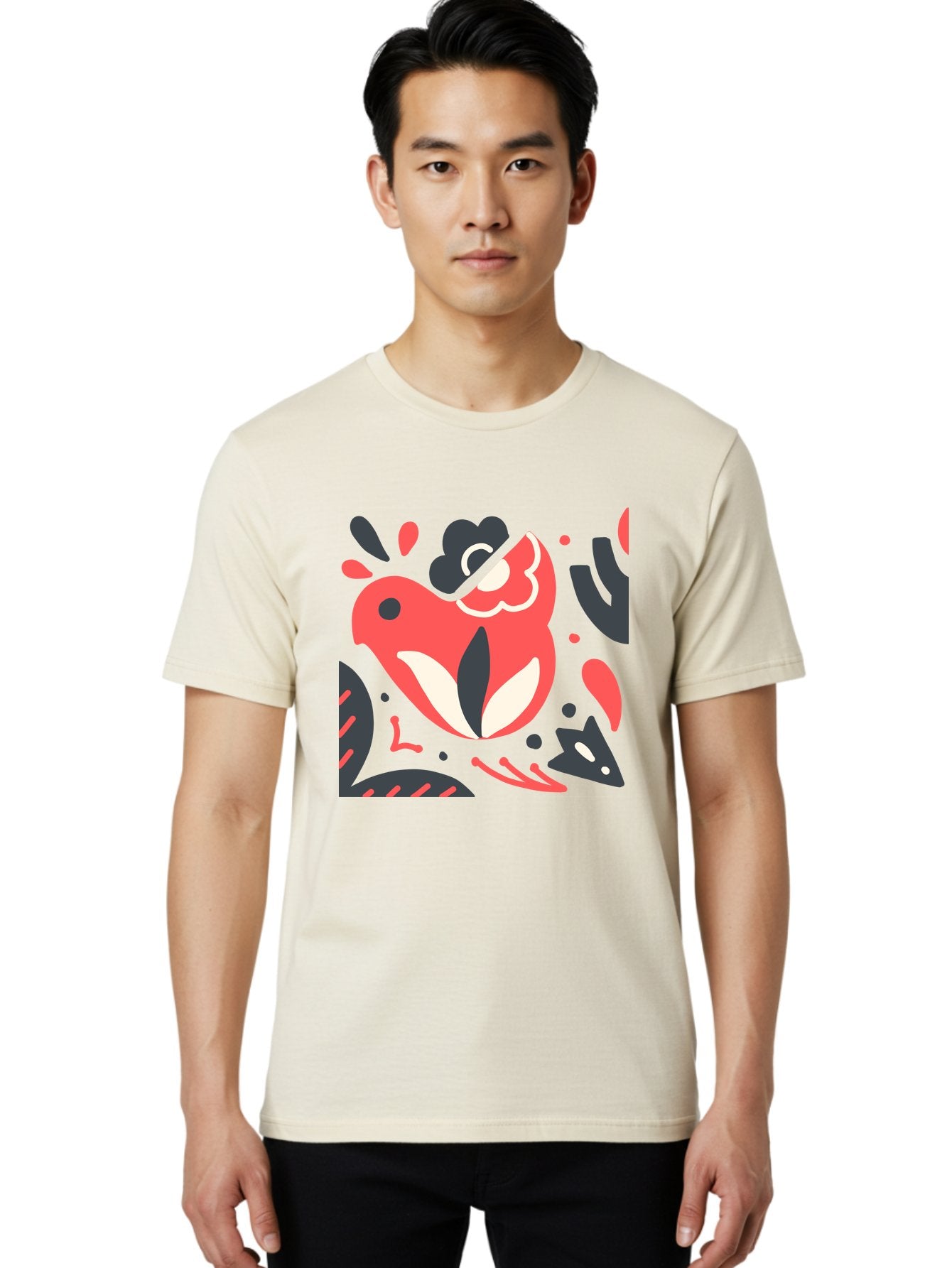 Koi-Fish-Illustration Men'S Graphic Tee, 100% Cotton, Comfortable Casual Summer Wear, Machine Washable, Fish Head, Abstract Art, Digital Illustration, Vibrant Colors, Dynamic Shapes, Playful Design, Creative Expression, Bold Graphics, Aab760 25