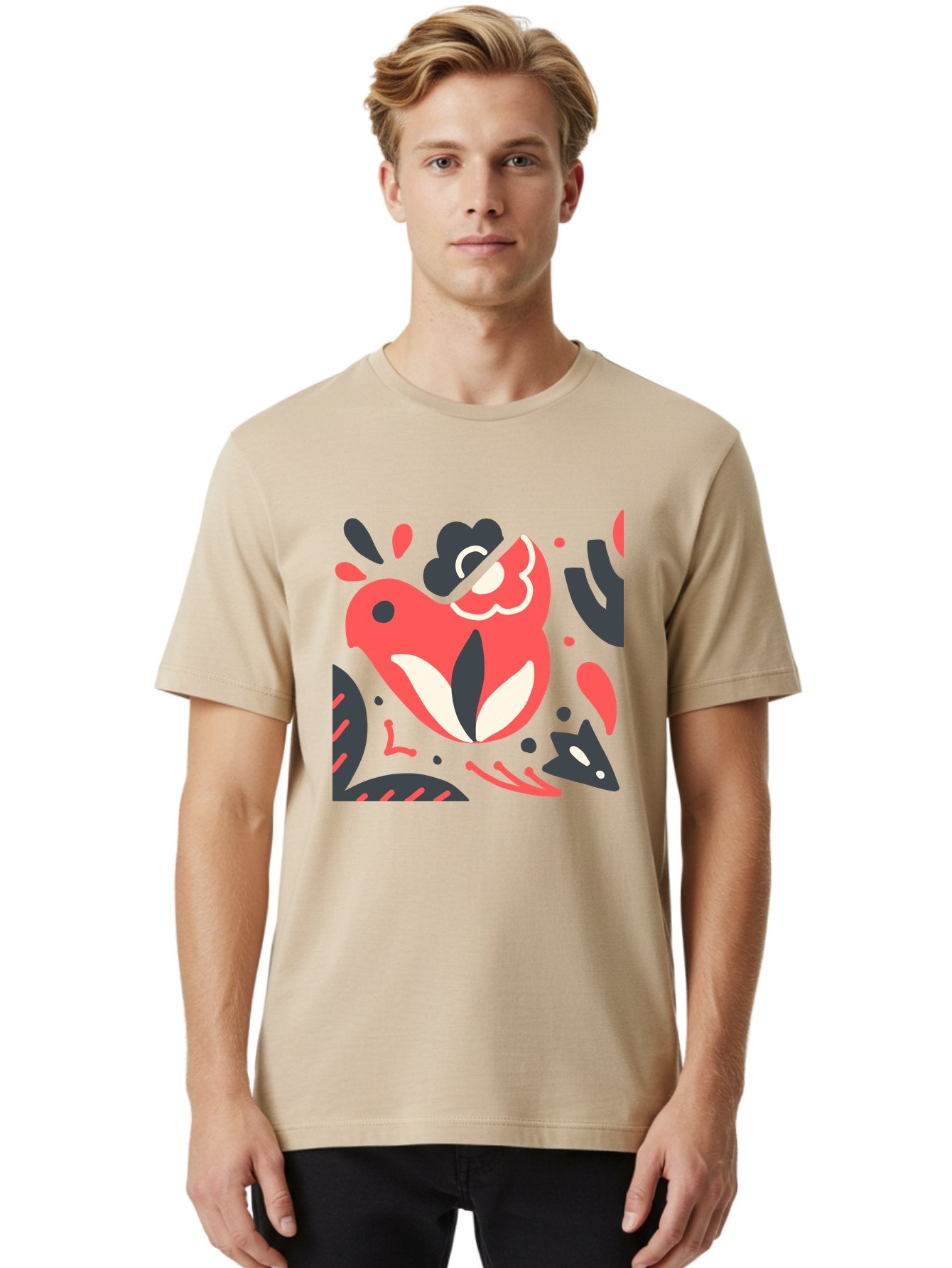 Koi-Fish-Illustration Men'S Graphic Tee, 100% Cotton, Comfortable Casual Summer Wear, Machine Washable, Fish Head, Abstract Art, Digital Illustration, Vibrant Colors, Dynamic Shapes, Playful Design, Creative Expression, Bold Graphics, Aab760 20