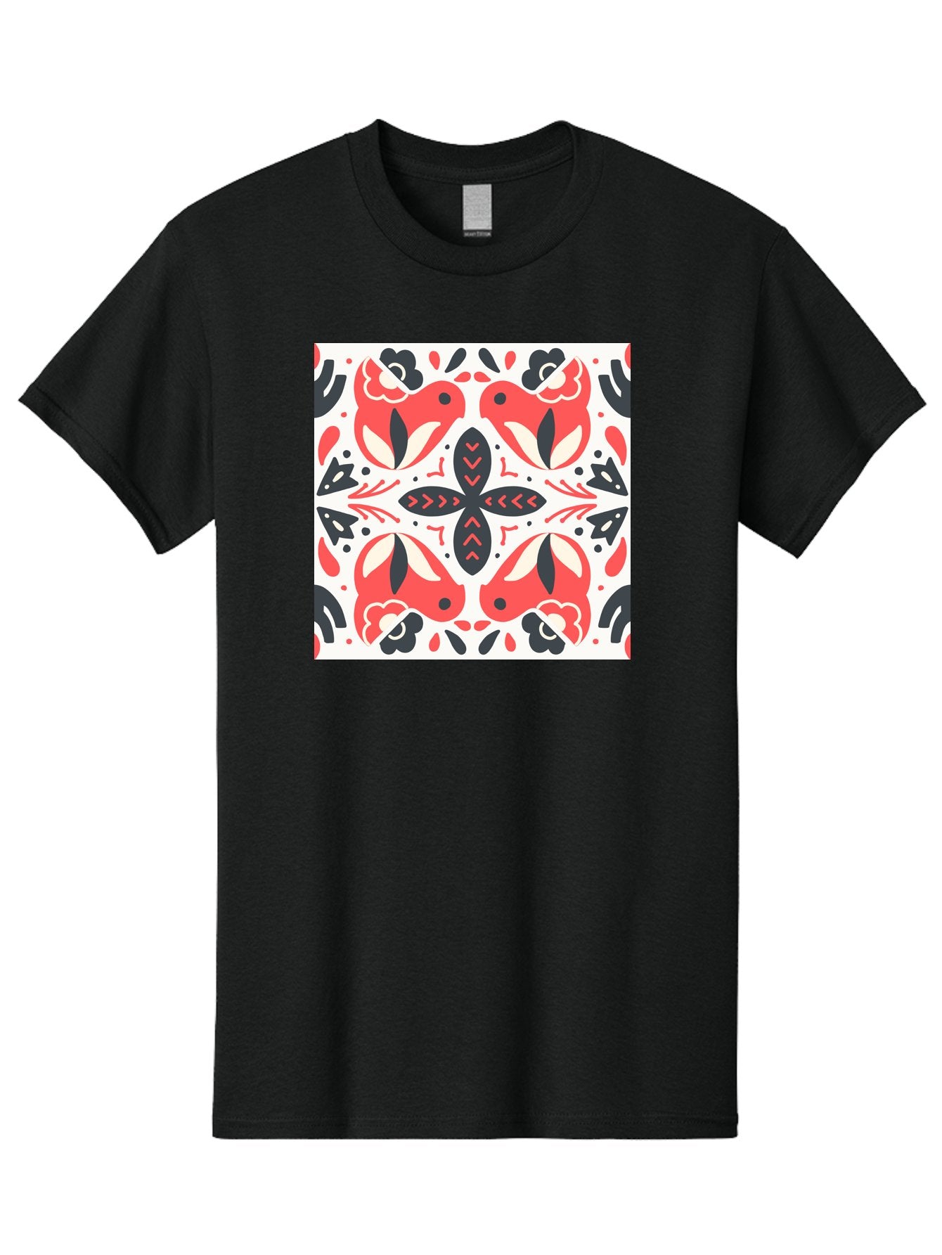 Koi-Fish-Pattern Men'S Graphic Tee, 100% Cotton, Comfortable Casual Summer Wear, Machine Washable, Koi Fish Pattern, Red And Black Design, Floral Motifs, Symmetrical Pattern, Abstract Shapes, Decorative Elements, Traditional Japanese Design, Aab761 6
