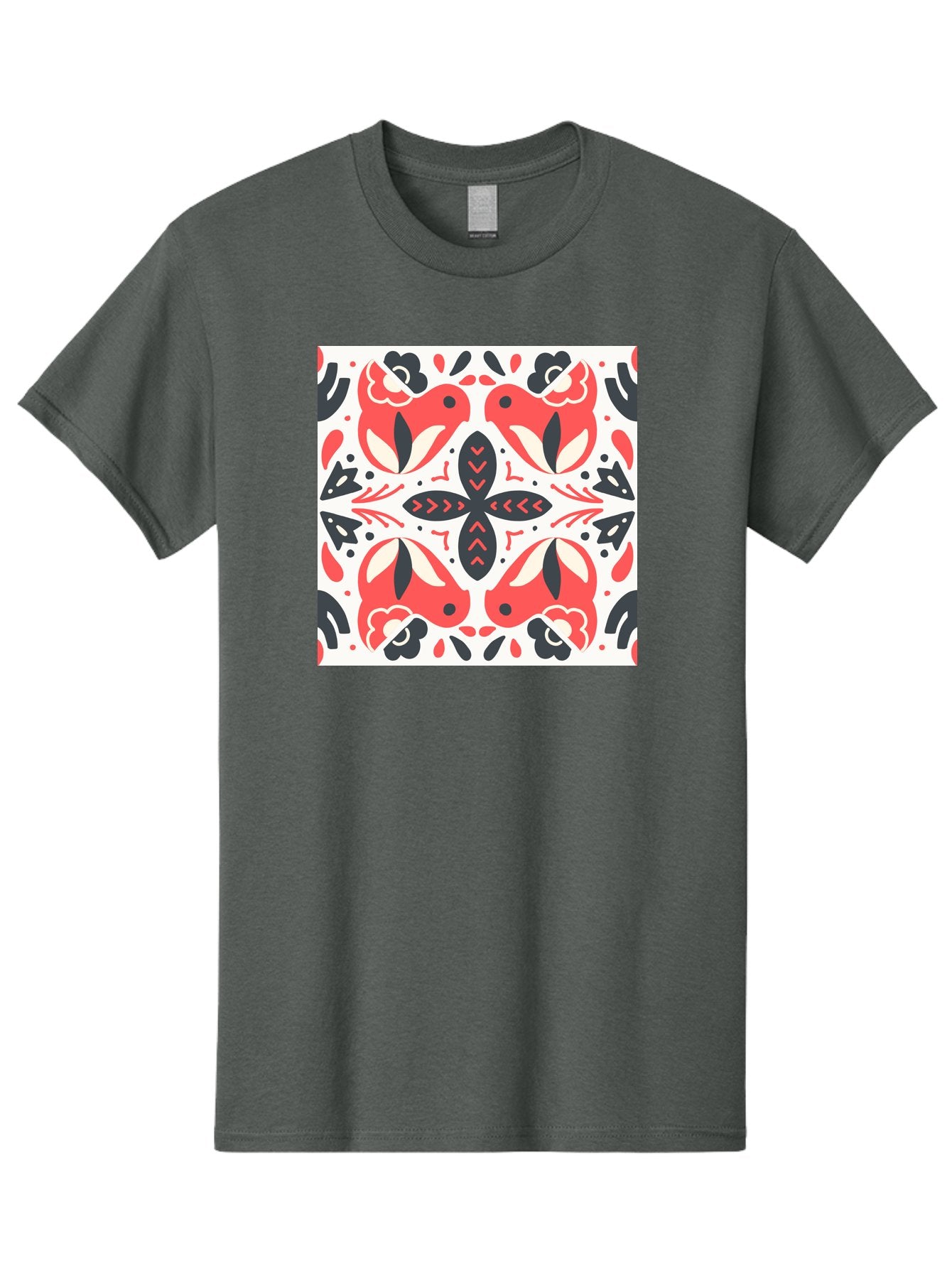 Koi-Fish-Pattern Men'S Graphic Tee, 100% Cotton, Comfortable Casual Summer Wear, Machine Washable, Koi Fish Pattern, Red And Black Design, Floral Motifs, Symmetrical Pattern, Abstract Shapes, Decorative Elements, Traditional Japanese Design, Aab761 3