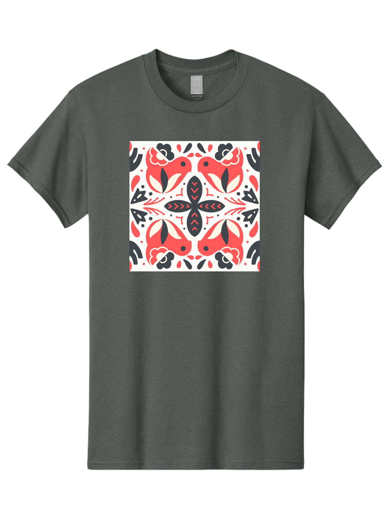 Koi-Fish-Pattern Men'S Graphic Tee, 100% Cotton, Comfortable Casual Summer Wear, Machine Washable, Koi Fish Pattern, Red And Black Design, Floral Motifs, Symmetrical Pattern, Abstract Shapes, Decorative Elements, Traditional Japanese Design, Aab761 17