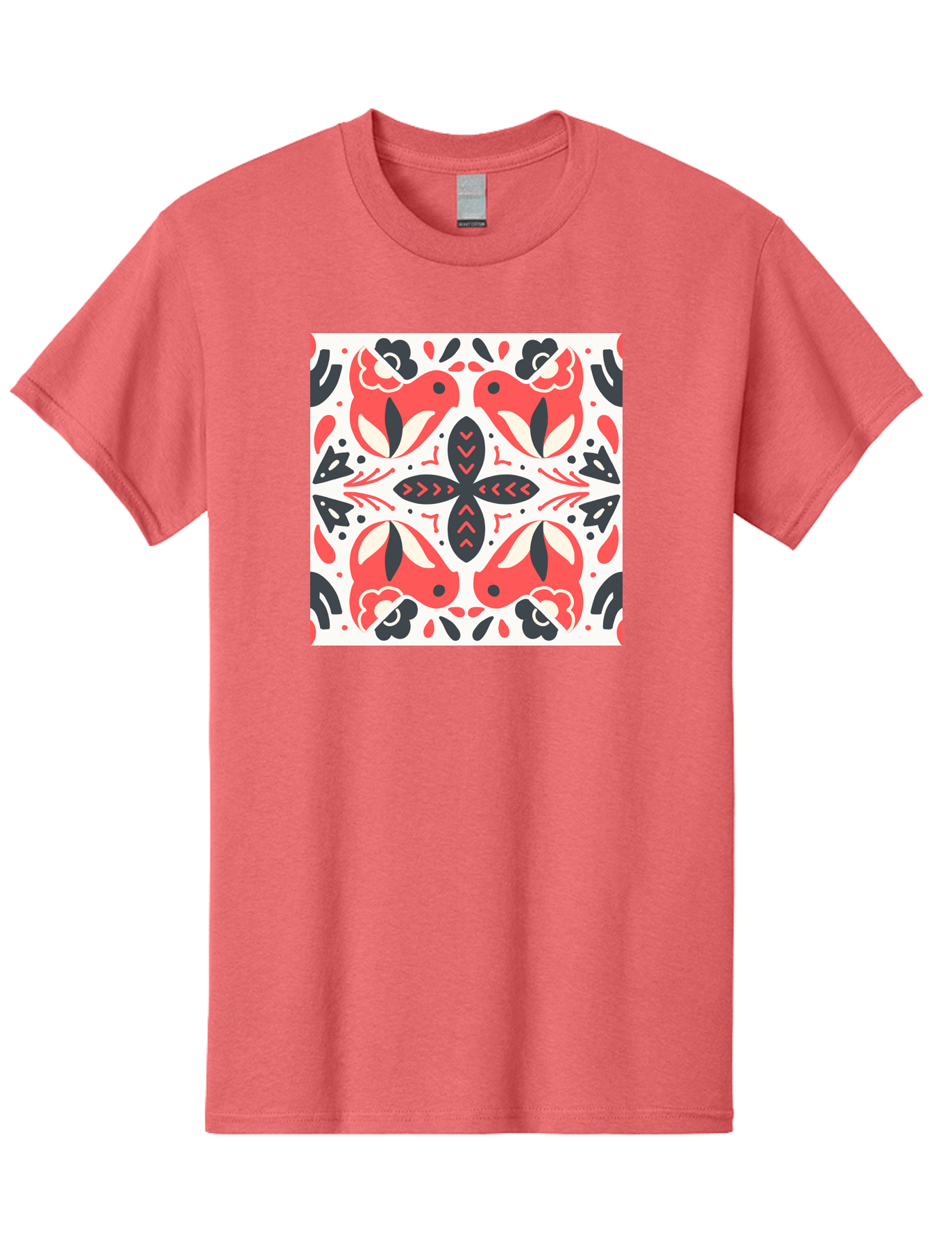 Koi-Fish-Pattern Men'S Graphic Tee, 100% Cotton, Comfortable Casual Summer Wear, Machine Washable, Koi Fish Pattern, Red And Black Design, Floral Motifs, Symmetrical Pattern, Abstract Shapes, Decorative Elements, Traditional Japanese Design, Aab761 5