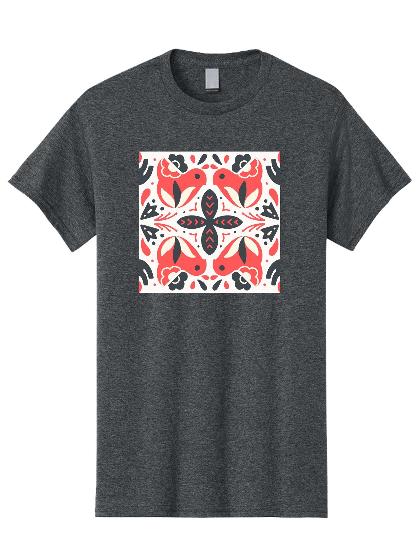 Koi-Fish-Pattern Men'S Graphic Tee, 100% Cotton, Comfortable Casual Summer Wear, Machine Washable, Koi Fish Pattern, Red And Black Design, Floral Motifs, Symmetrical Pattern, Abstract Shapes, Decorative Elements, Traditional Japanese Design, Aab761 5
