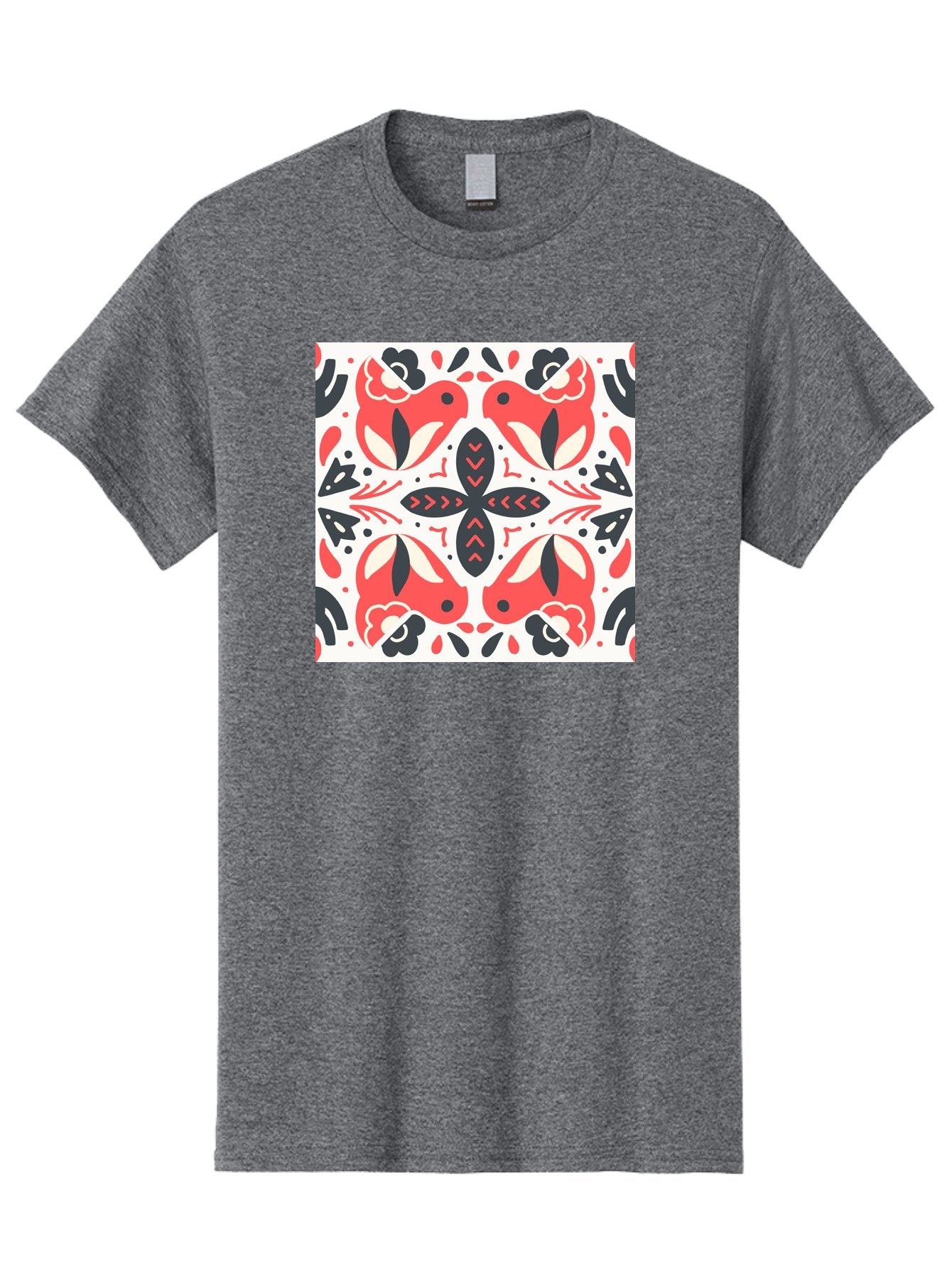 Koi-Fish-Pattern Men'S Graphic Tee, 100% Cotton, Comfortable Casual Summer Wear, Machine Washable, Koi Fish Pattern, Red And Black Design, Floral Motifs, Symmetrical Pattern, Abstract Shapes, Decorative Elements, Traditional Japanese Design, Aab761 7
