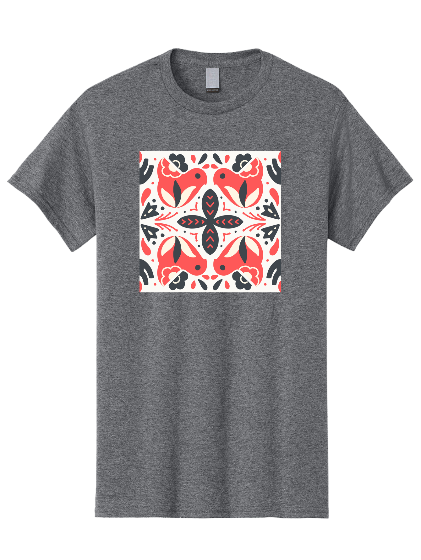 Koi-Fish-Pattern Men'S Graphic Tee, 100% Cotton, Comfortable Casual Summer Wear, Machine Washable, Koi Fish Pattern, Red And Black Design, Floral Motifs, Symmetrical Pattern, Abstract Shapes, Decorative Elements, Traditional Japanese Design, Aab761 25