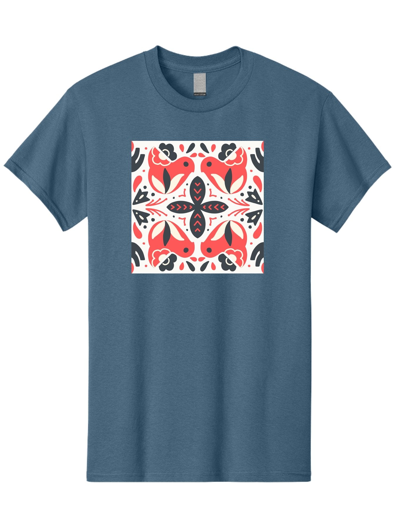 Koi-Fish-Pattern Men'S Graphic Tee, 100% Cotton, Comfortable Casual Summer Wear, Machine Washable, Koi Fish Pattern, Red And Black Design, Floral Motifs, Symmetrical Pattern, Abstract Shapes, Decorative Elements, Traditional Japanese Design, Aab761 9