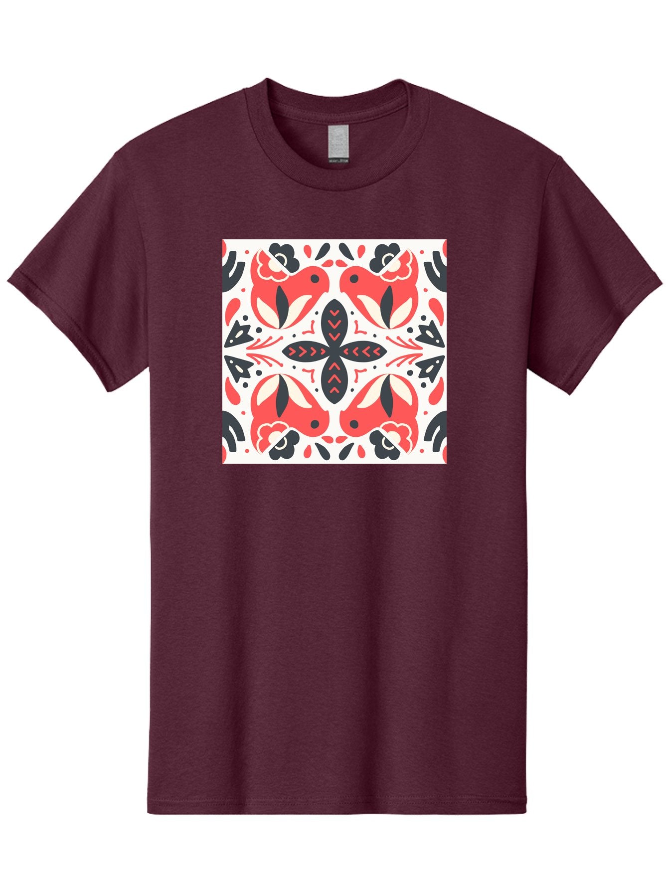 Koi-Fish-Pattern Men'S Graphic Tee, 100% Cotton, Comfortable Casual Summer Wear, Machine Washable, Koi Fish Pattern, Red And Black Design, Floral Motifs, Symmetrical Pattern, Abstract Shapes, Decorative Elements, Traditional Japanese Design, Aab761 8