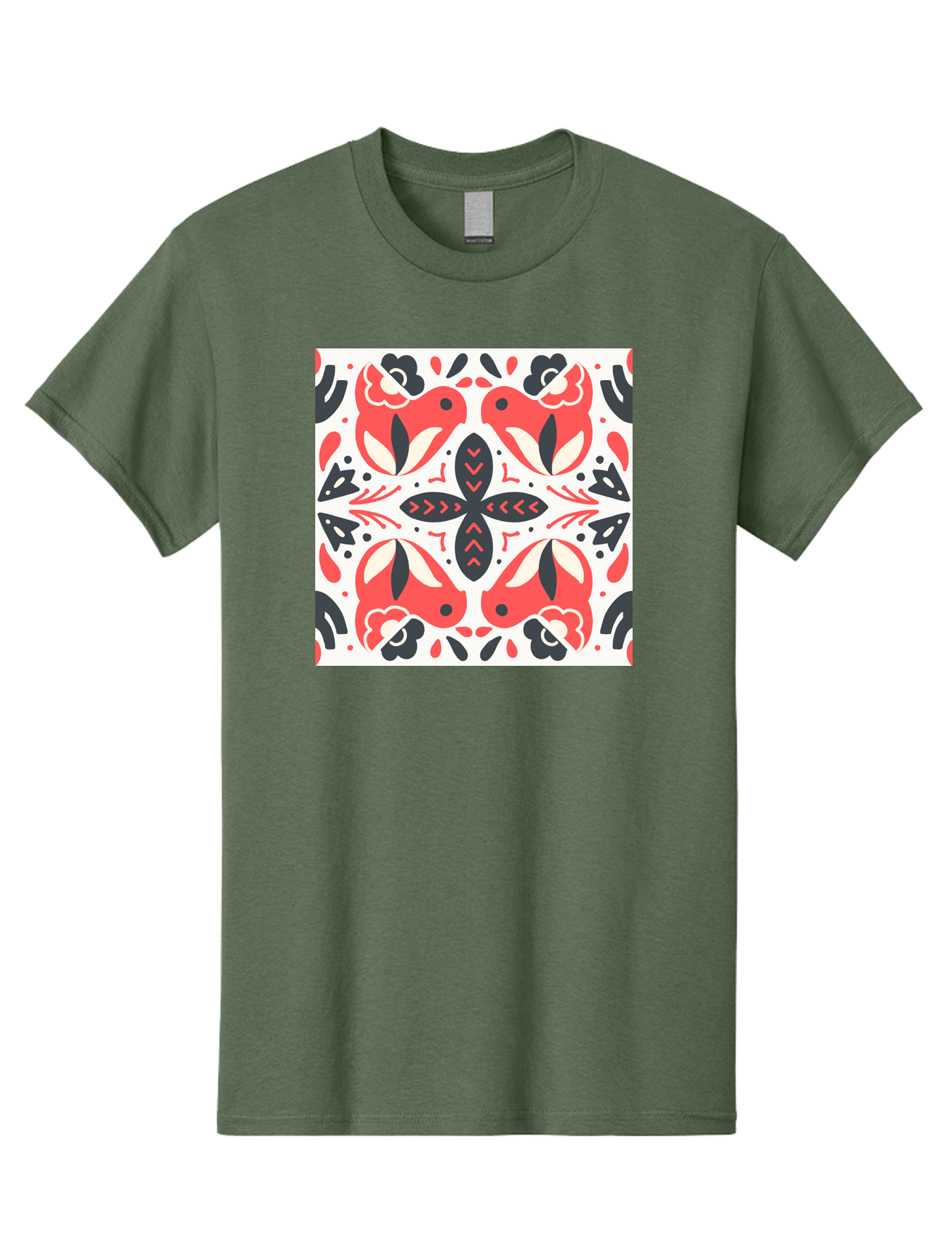 Koi-Fish-Pattern Men'S Graphic Tee, 100% Cotton, Comfortable Casual Summer Wear, Machine Washable, Koi Fish Pattern, Red And Black Design, Floral Motifs, Symmetrical Pattern, Abstract Shapes, Decorative Elements, Traditional Japanese Design, Aab761 29
