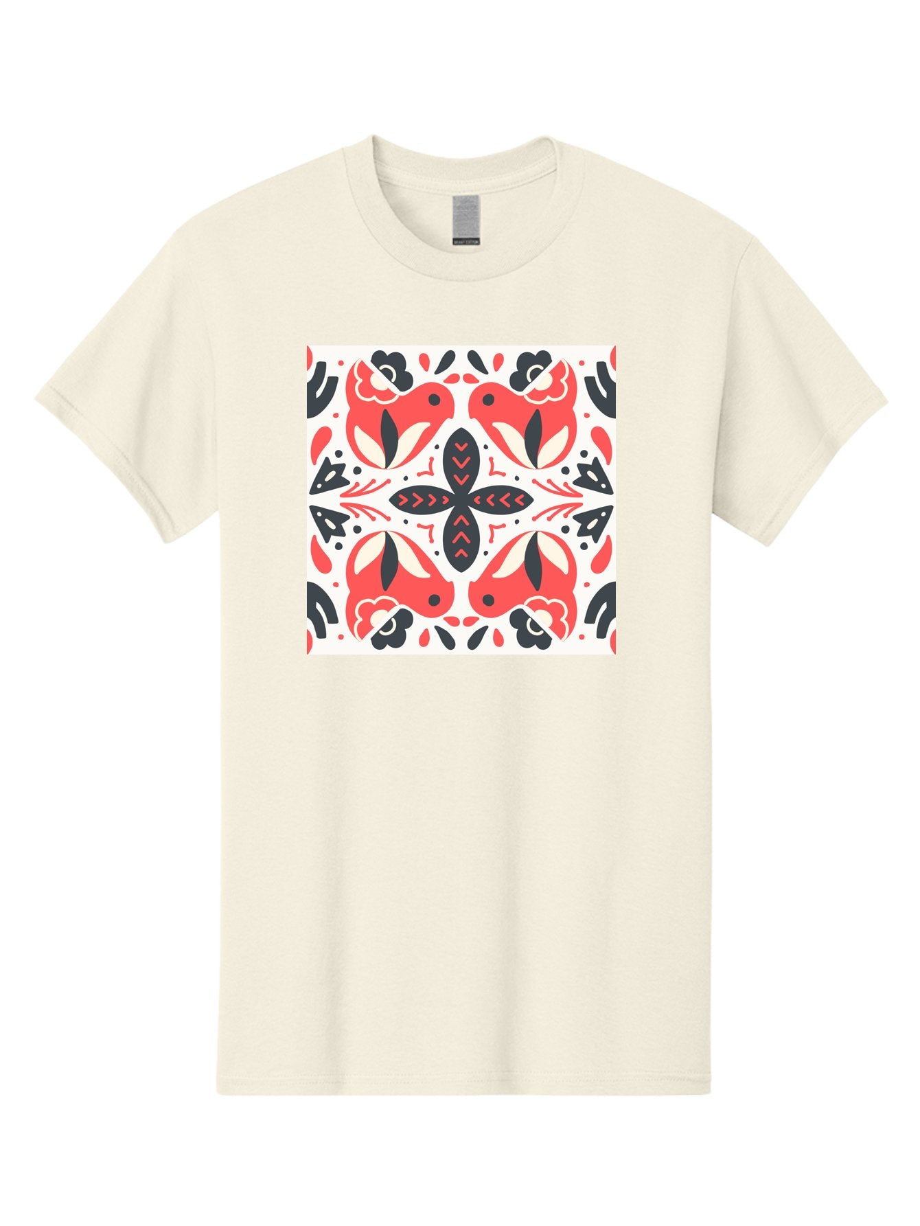 Koi-Fish-Pattern Men'S Graphic Tee, 100% Cotton, Comfortable Casual Summer Wear, Machine Washable, Koi Fish Pattern, Red And Black Design, Floral Motifs, Symmetrical Pattern, Abstract Shapes, Decorative Elements, Traditional Japanese Design, Aab761