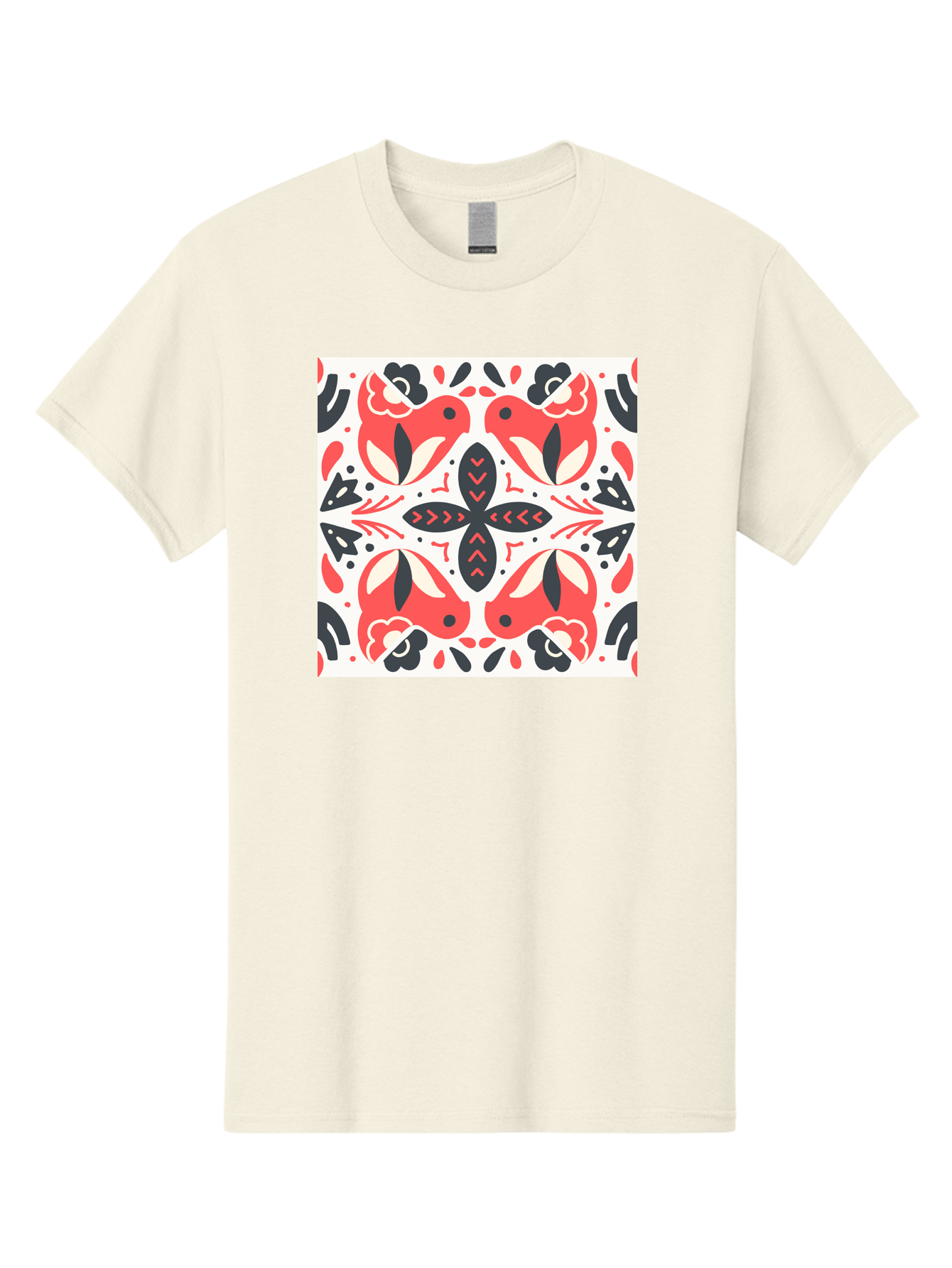 Koi-Fish-Pattern Men'S Graphic Tee, 100% Cotton, Comfortable Casual Summer Wear, Machine Washable, Koi Fish Pattern, Red And Black Design, Floral Motifs, Symmetrical Pattern, Abstract Shapes, Decorative Elements, Traditional Japanese Design, Aab761 19