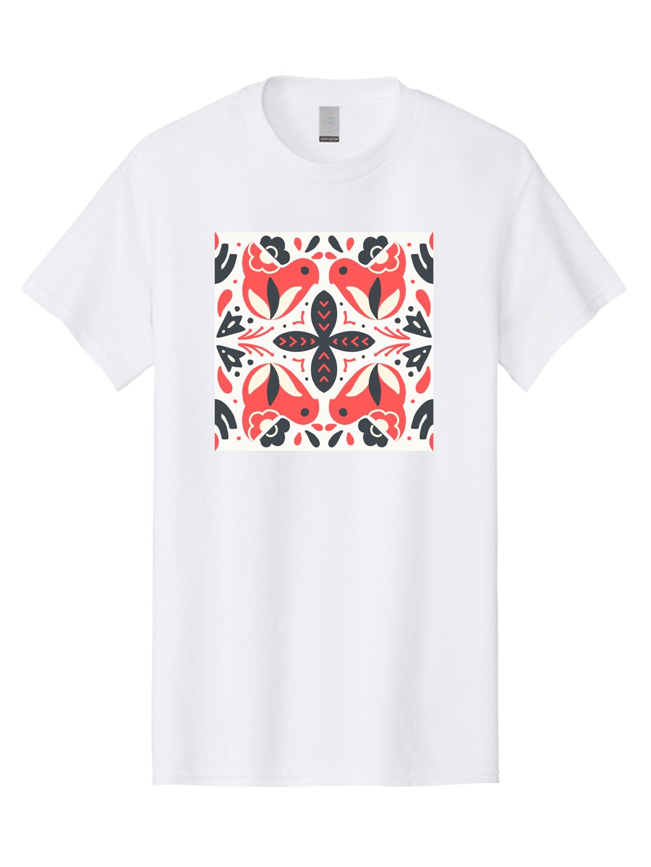 Koi-Fish-Pattern Men'S Graphic Tee, 100% Cotton, Comfortable Casual Summer Wear, Machine Washable, Koi Fish Pattern, Red And Black Design, Floral Motifs, Symmetrical Pattern, Abstract Shapes, Decorative Elements, Traditional Japanese Design, Aab761 14