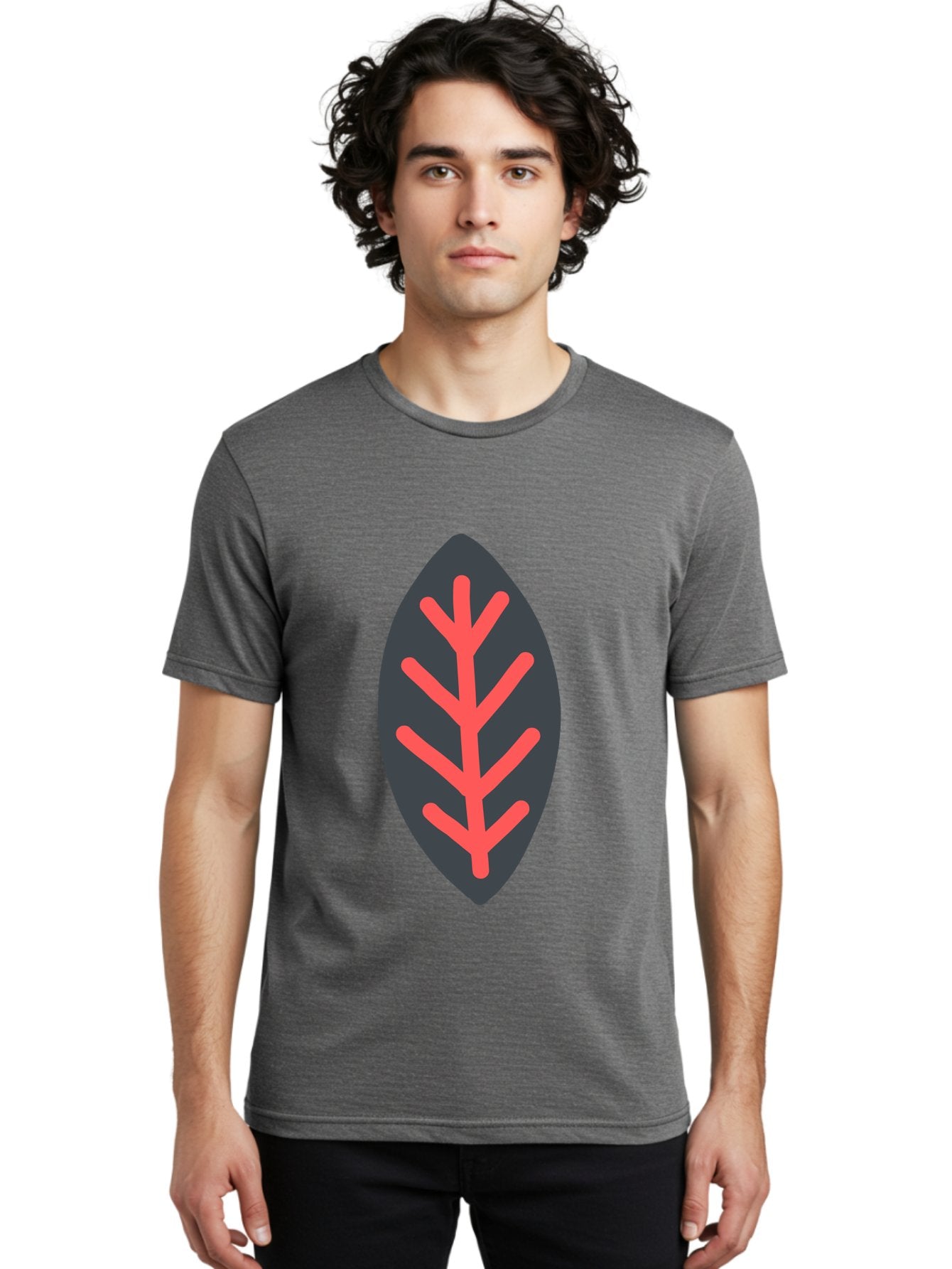 Leaf-Icon Men'S Graphic Tee, 100% Cotton, Comfortable Casual Summer Wear, Machine Washable, Stylized Leaf, Dark Gray Leaf, Red Veins, Minimalist Design, Simple Shapes, Abstract Foliage, Botanical Icon Aab762 22