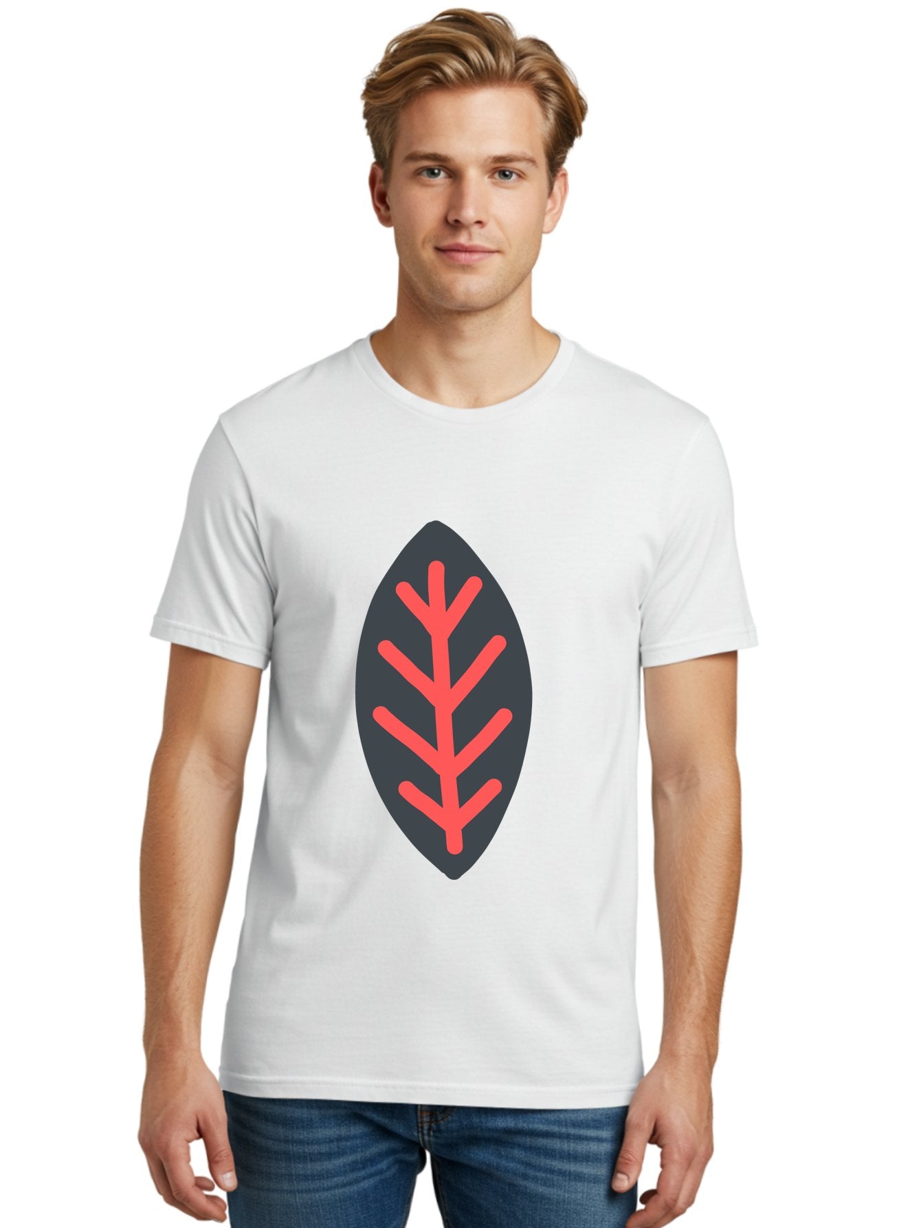 Leaf-Icon Men'S Graphic Tee, 100% Cotton, Comfortable Casual Summer Wear, Machine Washable, Stylized Leaf, Dark Gray Leaf, Red Veins, Minimalist Design, Simple Shapes, Abstract Foliage, Botanical Icon Aab762 16