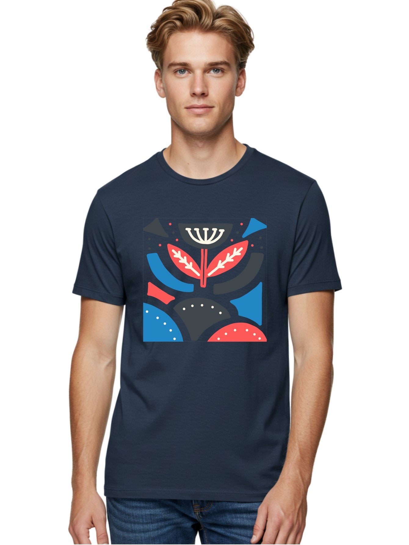 Menorah-Illustration Men'S Graphic Tee, 100% Cotton, Comfortable Casual Summer Wear, Machine Washable, Menorah Illustration, Abstract Floral Design, Hanukkah Symbol, Festive Atmosphere, Jewish Tradition, Holiday Celebration, Aab764 23