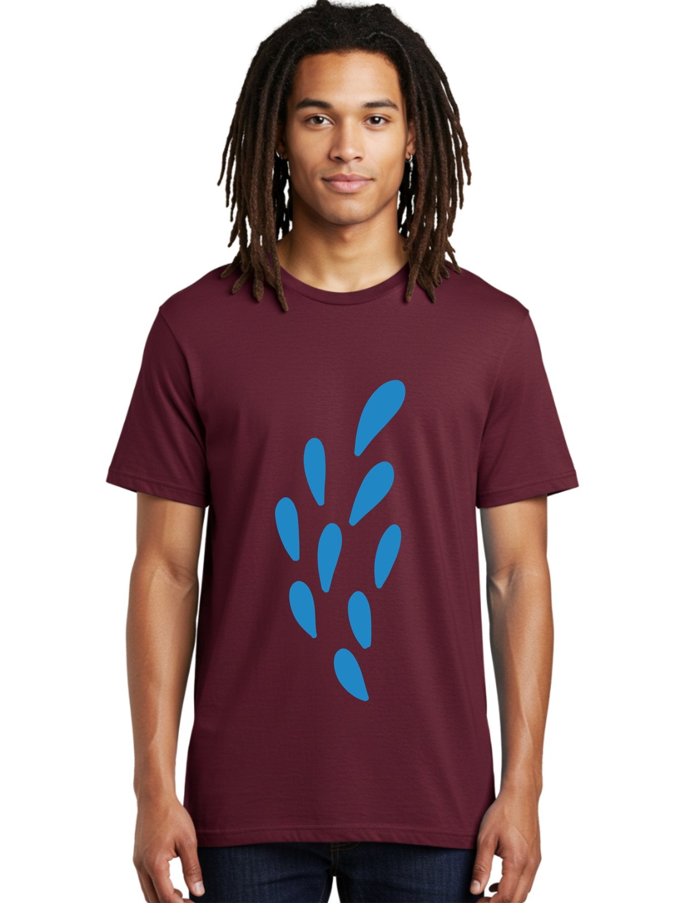 Paw-Print Men'S Graphic Tee, 100% Cotton, Comfortable Casual Summer Wear, Machine Washable, Blue Droplets, Liquid Splash, Abstract Art, Modern Design, Vibrant Colors, Creative Expression, Digital Art Aab767 23