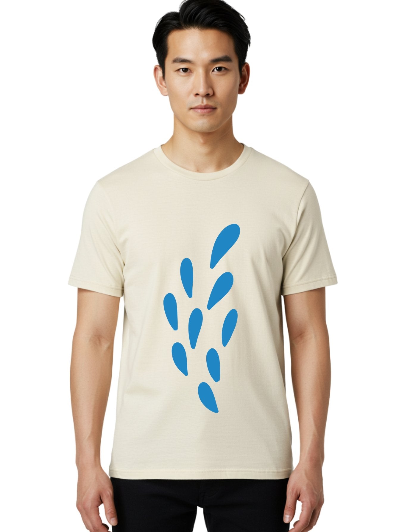 Paw-Print Men'S Graphic Tee, 100% Cotton, Comfortable Casual Summer Wear, Machine Washable, Blue Droplets, Liquid Splash, Abstract Art, Modern Design, Vibrant Colors, Creative Expression, Digital Art Aab767 30