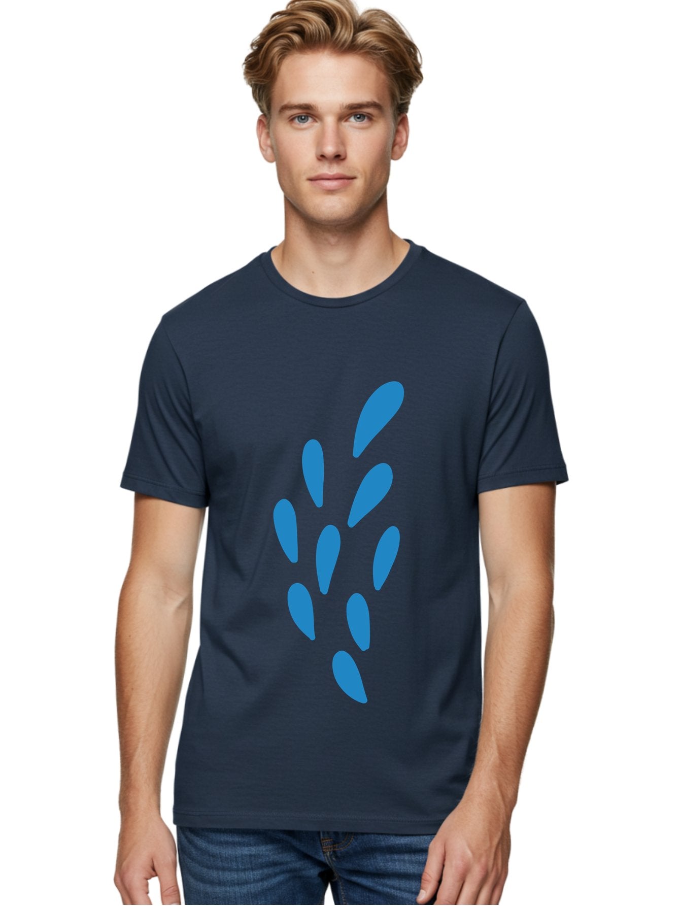 Paw-Print Men'S Graphic Tee, 100% Cotton, Comfortable Casual Summer Wear, Machine Washable, Blue Droplets, Liquid Splash, Abstract Art, Modern Design, Vibrant Colors, Creative Expression, Digital Art Aab767 28