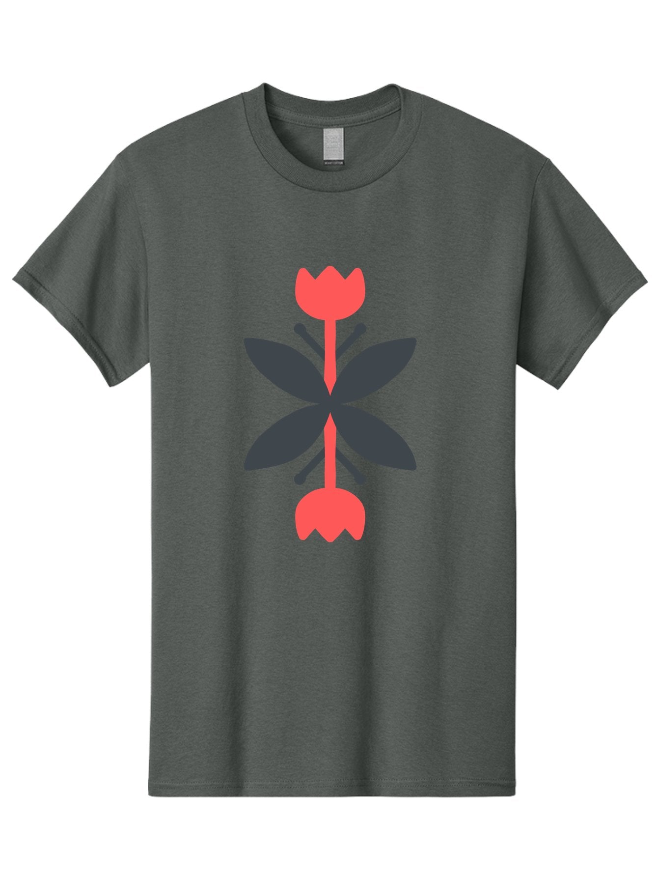 Pink-Tulip Men'S Graphic Tee, 100% Cotton, Comfortable Casual Summer Wear, Machine Washable, Stylized Butterfly, Red Flowers, Black Leaves, Floral Design, Abstract Art, Graphic Illustration, Minimalist Style, Symmetrical Composition Aab772 4