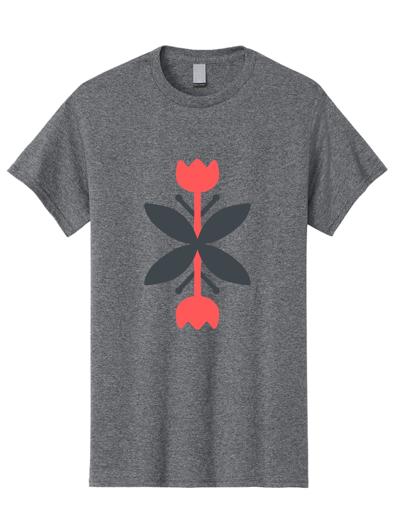 Pink-Tulip Men'S Graphic Tee, 100% Cotton, Comfortable Casual Summer Wear, Machine Washable, Stylized Butterfly, Red Flowers, Black Leaves, Floral Design, Abstract Art, Graphic Illustration, Minimalist Style, Symmetrical Composition Aab772 6