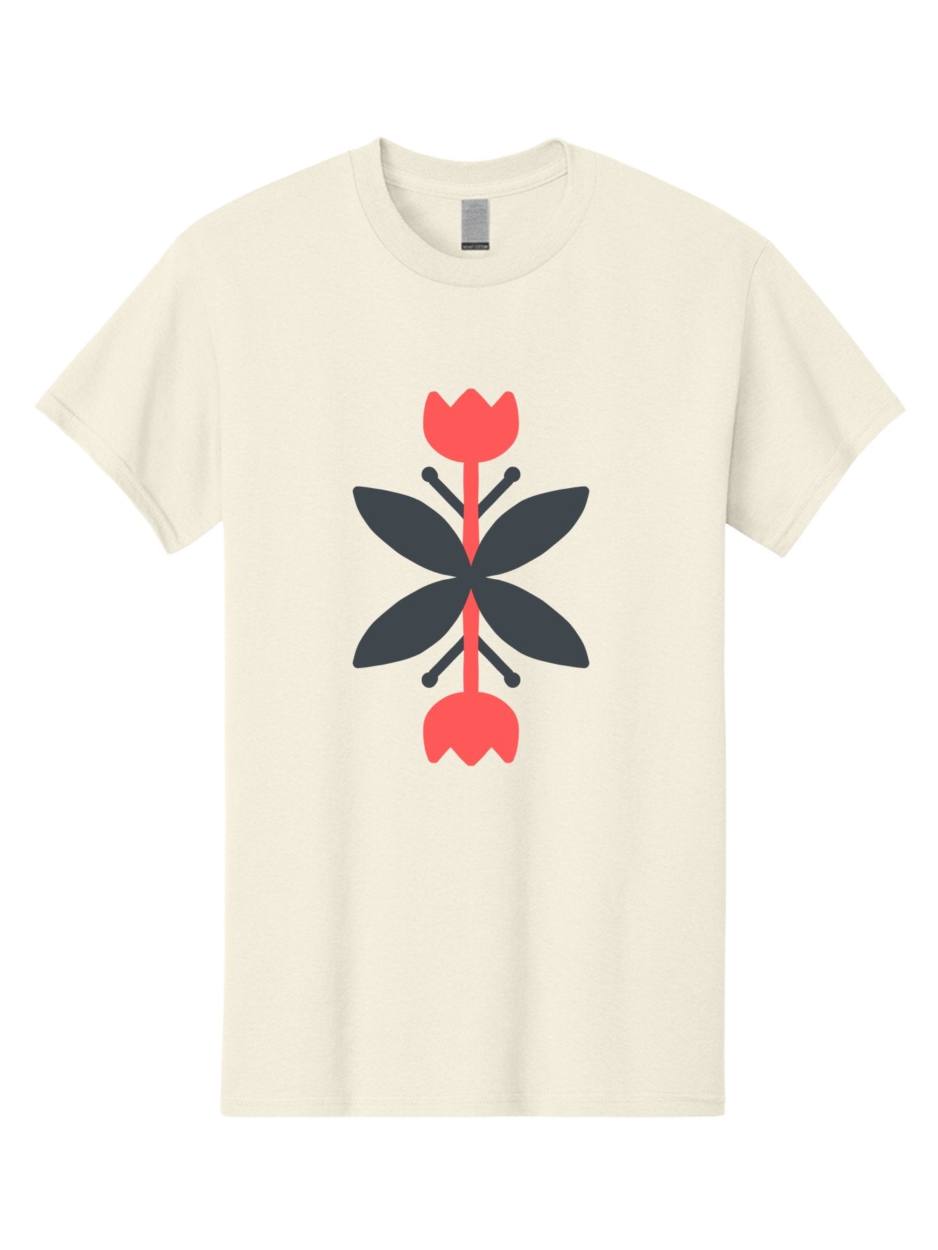 Pink-Tulip Men'S Graphic Tee, 100% Cotton, Comfortable Casual Summer Wear, Machine Washable, Stylized Butterfly, Red Flowers, Black Leaves, Floral Design, Abstract Art, Graphic Illustration, Minimalist Style, Symmetrical Composition Aab772 15