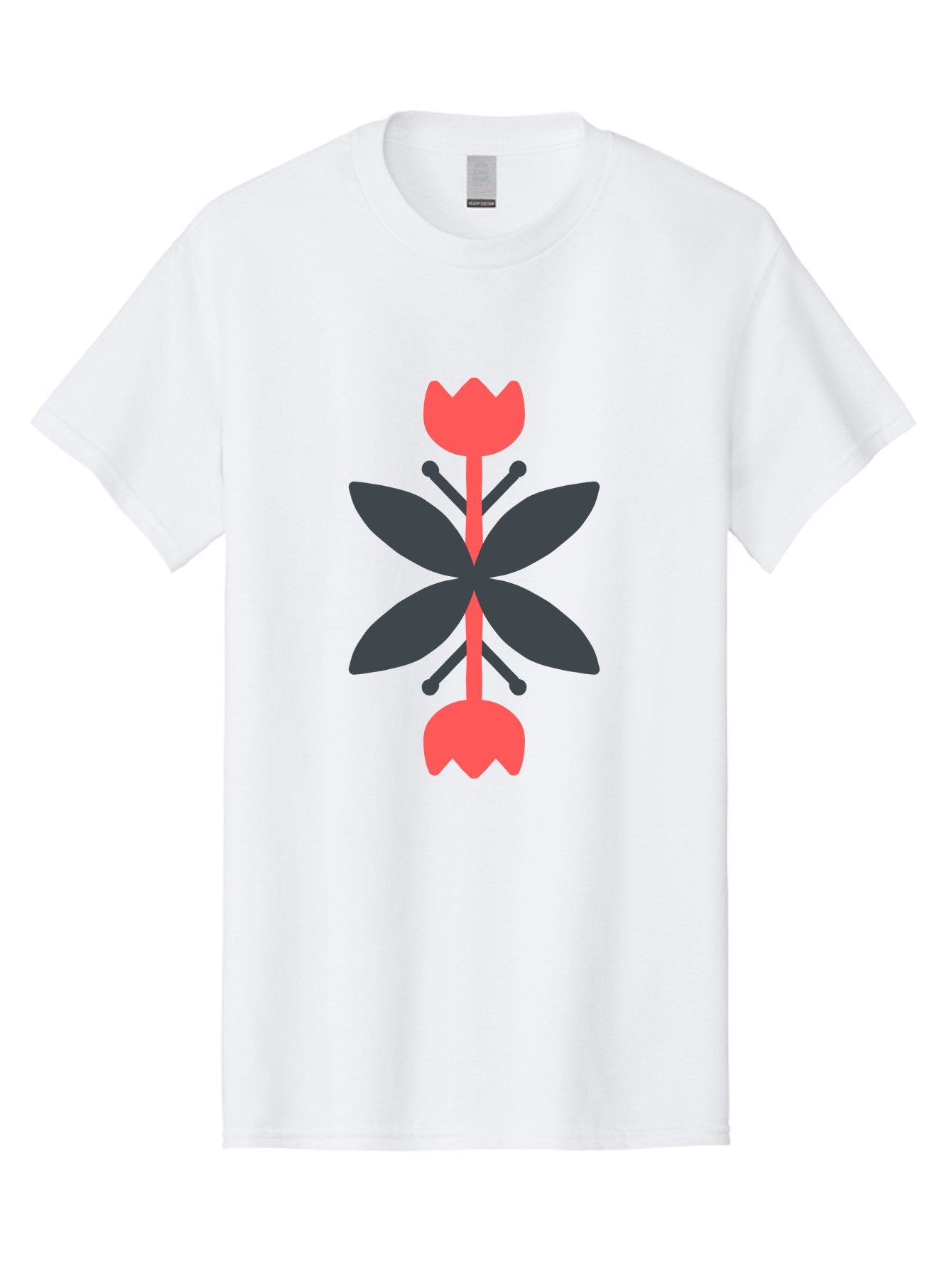 Pink-Tulip Men'S Graphic Tee, 100% Cotton, Comfortable Casual Summer Wear, Machine Washable, Stylized Butterfly, Red Flowers, Black Leaves, Floral Design, Abstract Art, Graphic Illustration, Minimalist Style, Symmetrical Composition Aab772 9