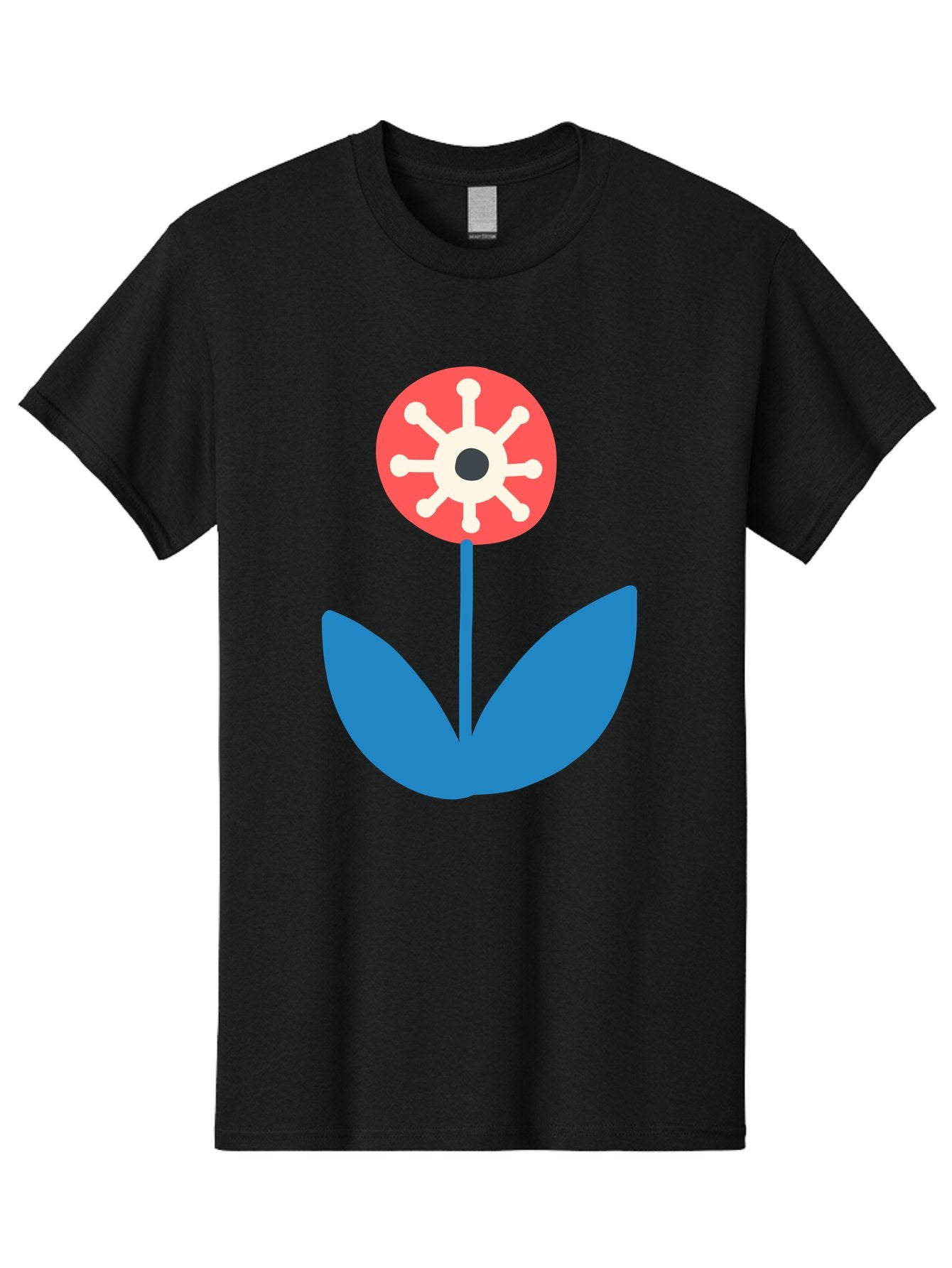 Piranha-Plant Men'S Graphic Tee, 100% Cotton, Comfortable Casual Summer Wear, Machine Washable, Cartoon Flower, Red Bloom, Blue Leaves, White And Black Center, Mushroom Inspired, Video Game Art, Super Mario, Simple Shapes, Bold Colors, Aab773 8