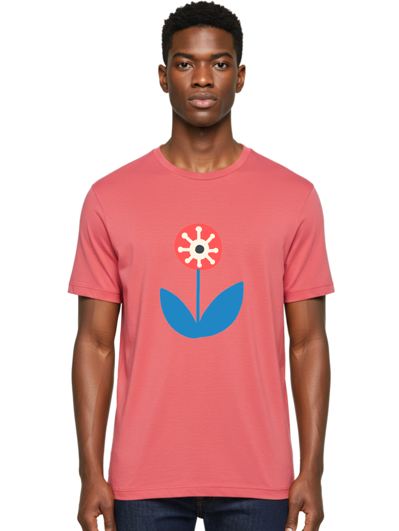Piranha-Plant Men'S Graphic Tee, 100% Cotton, Comfortable Casual Summer Wear, Machine Washable, Cartoon Flower, Red Bloom, Blue Leaves, White And Black Center, Mushroom Inspired, Video Game Art, Super Mario, Simple Shapes, Bold Colors, Aab773 14